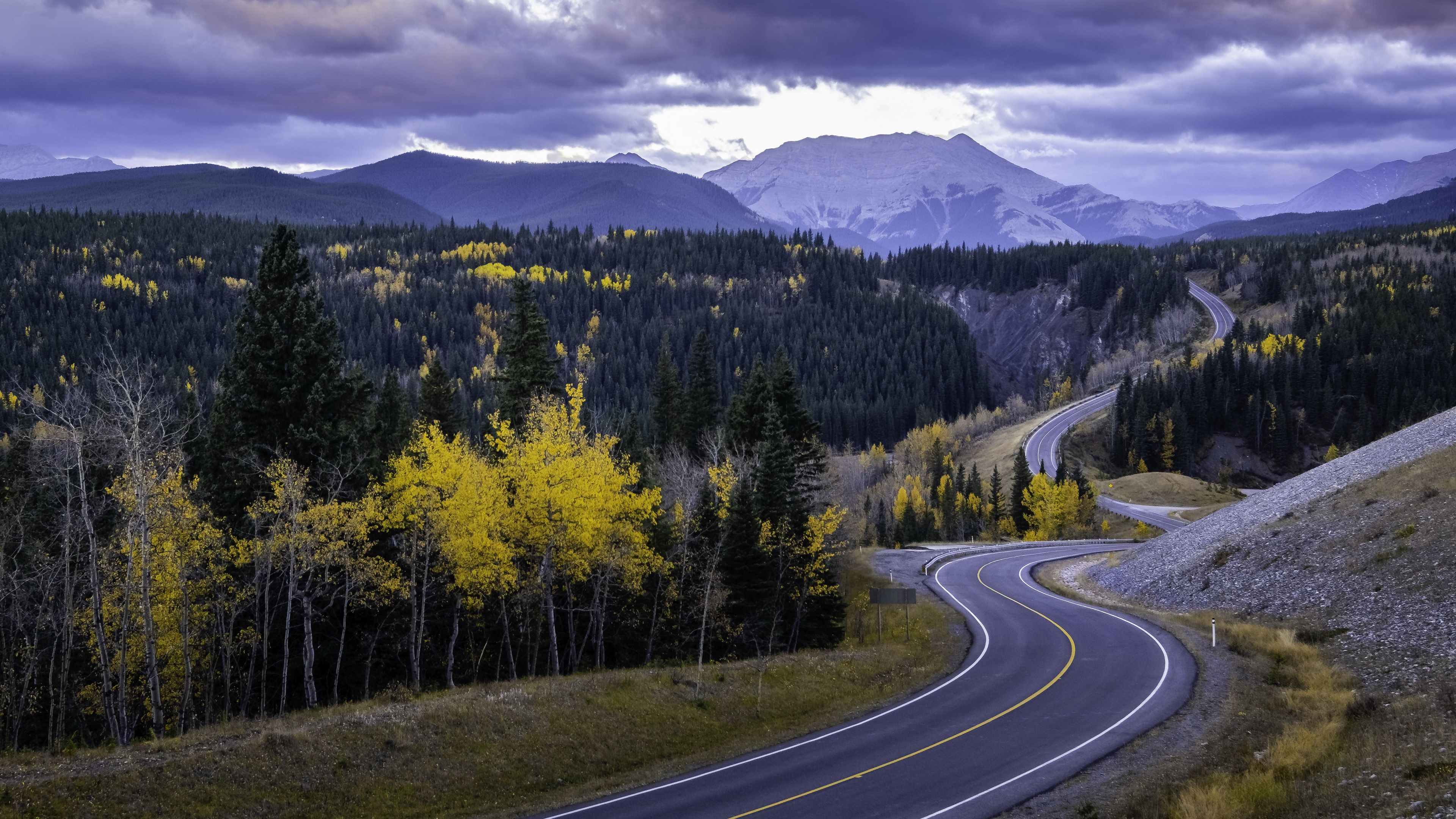 Curved Roadways Between Mountain Under Cloudy Sky 4K HD Nature Wallpaper