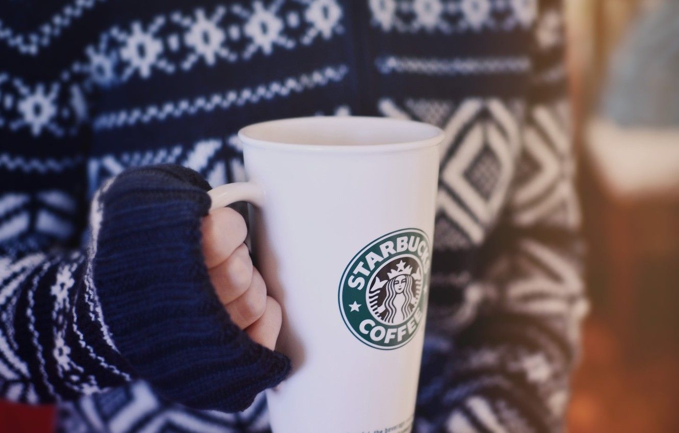 Wallpaper winter, girl, glass, coffee, hands, sweater, starbucks image for desktop, section еда