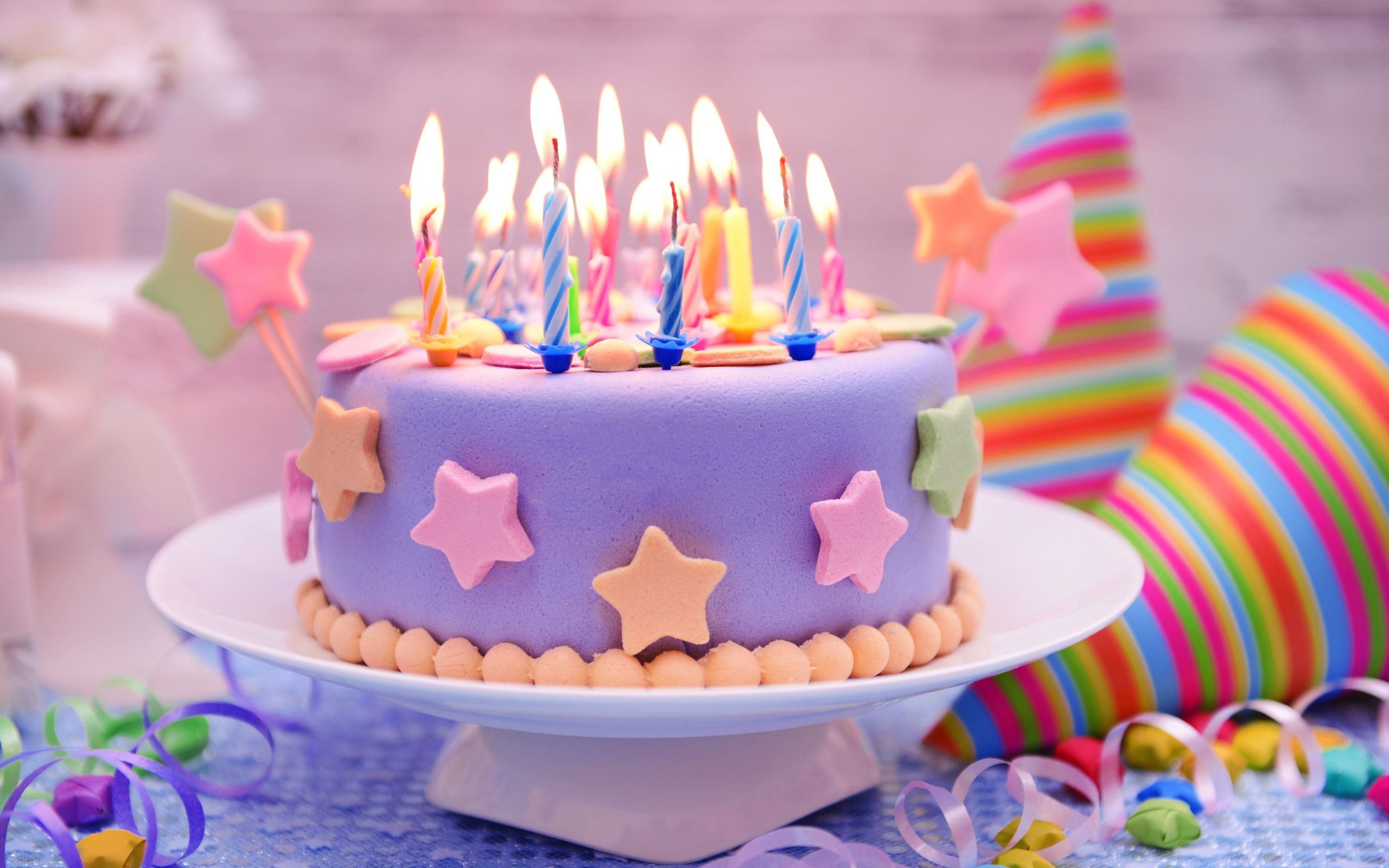 Download wallpaper birthday cake, candles, sweets, cakes and pastries, happy birthday decoration for desktop with resolution 2560x1600. High Quality HD picture wallpaper