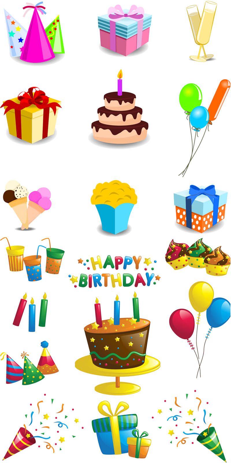 Cartoon Happy Birthday decorations vector. Vector Graphics Blog