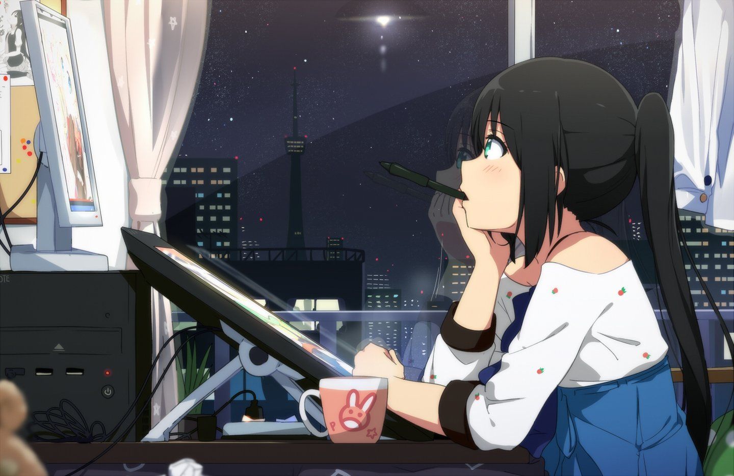 Wallpaper, 1440x935 px, a, anime, Break, girl, taking, Tokyo, tower, watching 1440x935