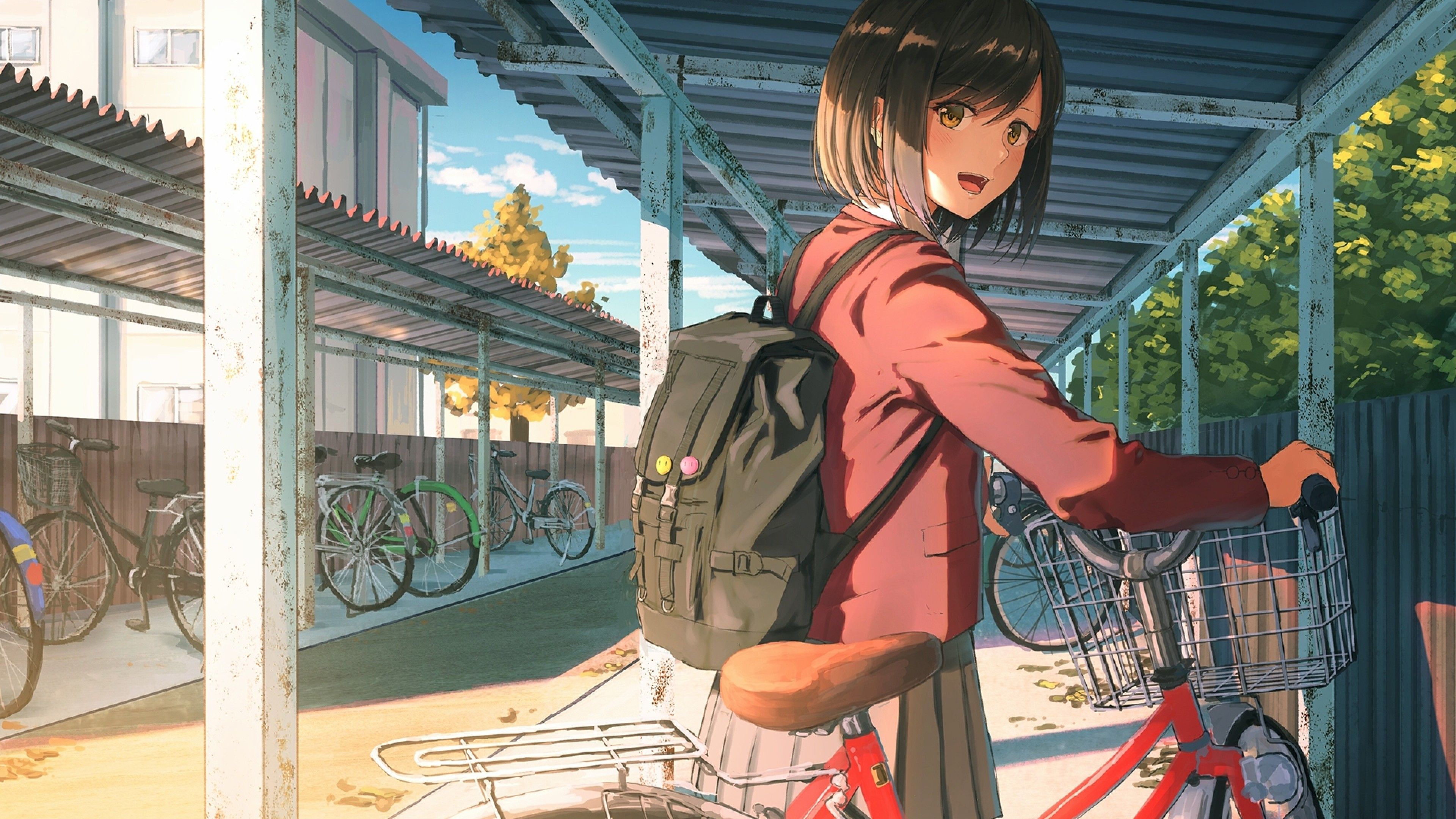 Download 3840x2160 Anime School Girl, Bicycle, Sunlight, Slice Of Life Wallpaper for UHD TV