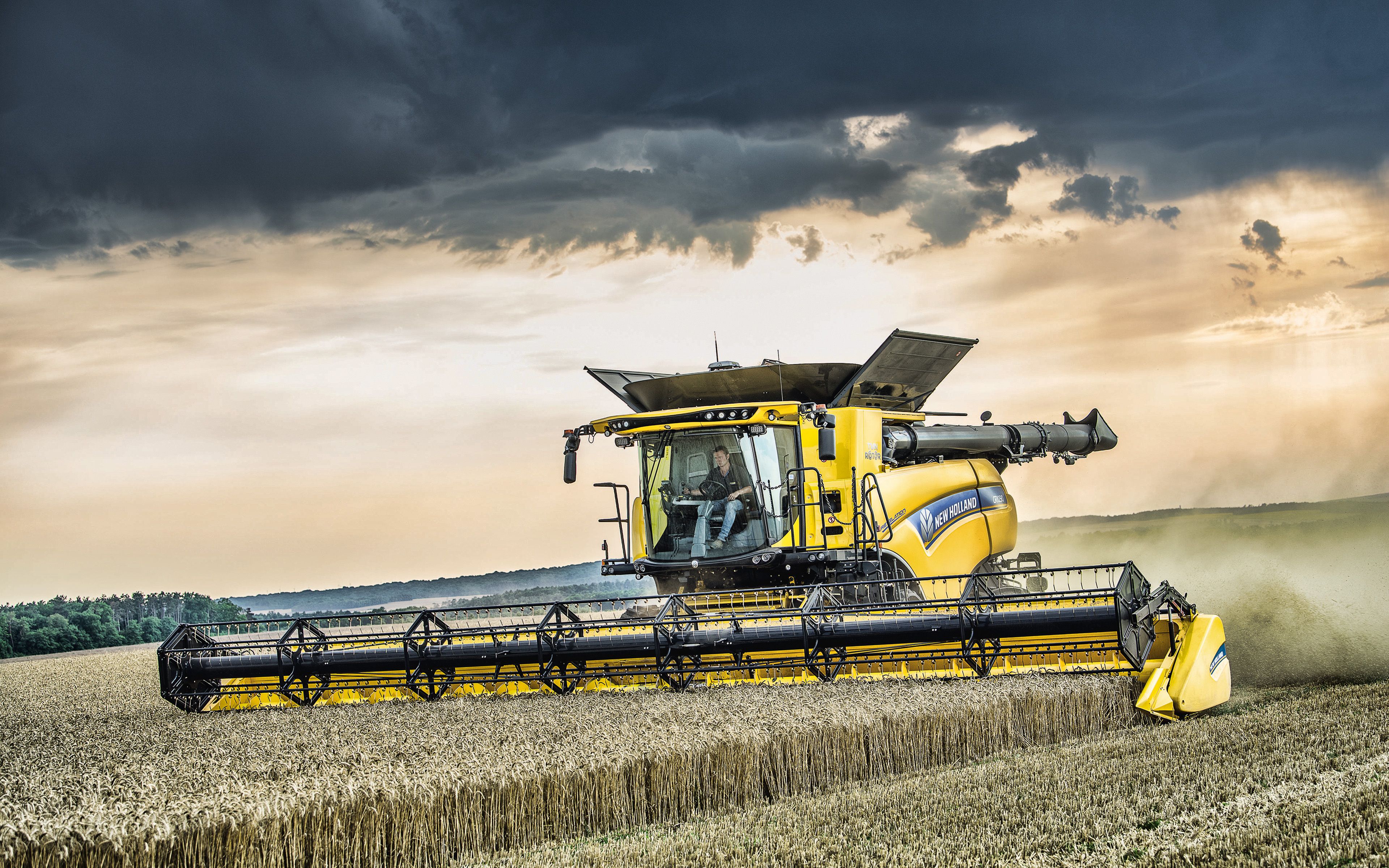 Download wallpaper New Holland CR 4k, wheat harvest, 2019 combines, agricultural machinery, HDR, grain harvesting, combine harvester, Combine in the field, agriculture, New Holland Agriculture for desktop with resolution 3840x2400. High Quality