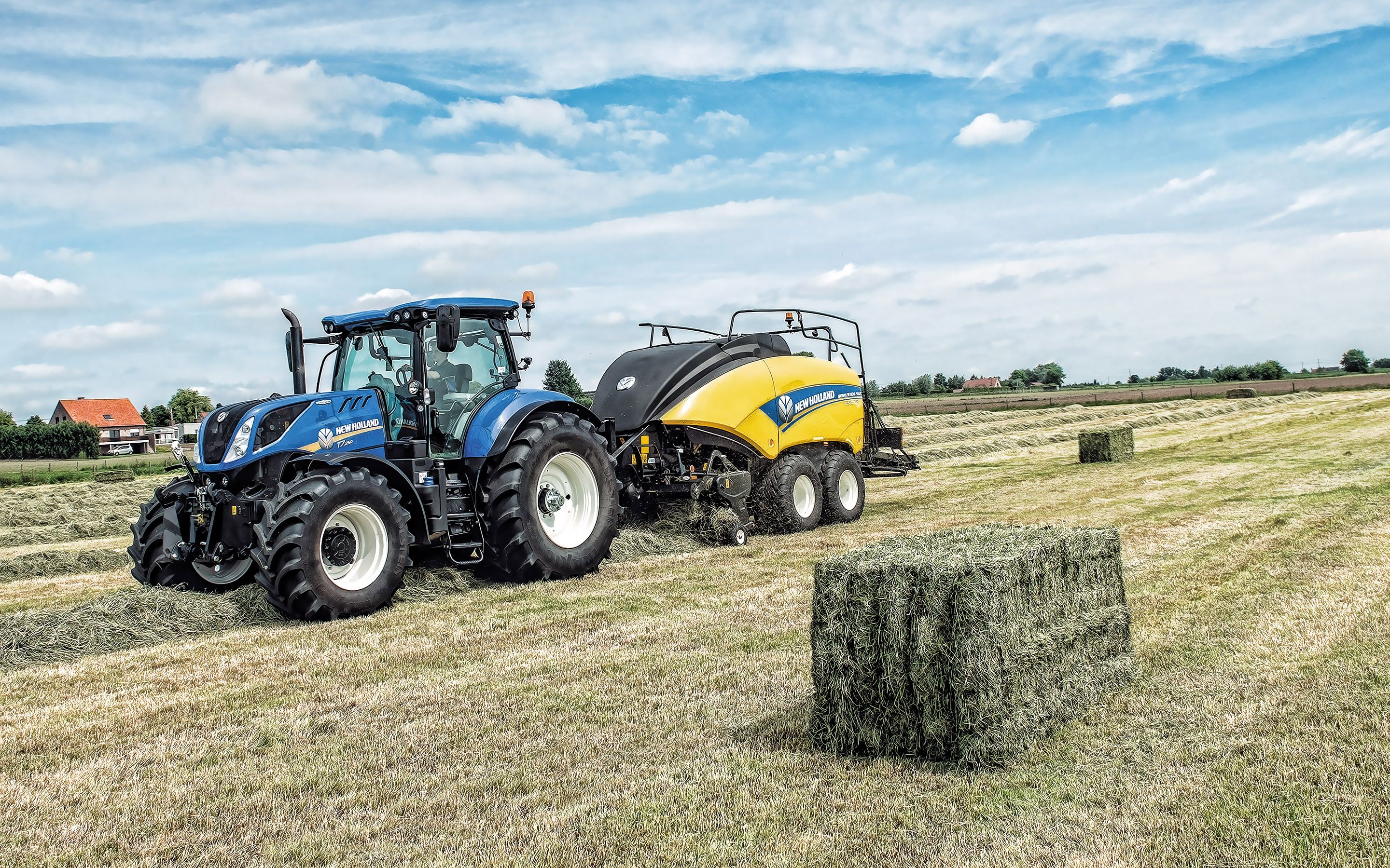 Download wallpaper New Holland T tractor, New Holland BigBaler 890 Plus CropCutter, harvesting concepts, field, agricultural machinery, New Holland for desktop with resolution 2880x1800. High Quality HD picture wallpaper