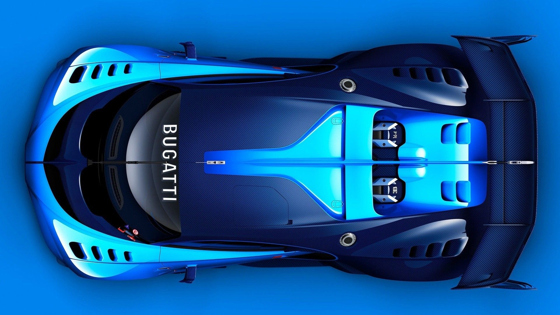 car, Sports Car, Concept Cars, Blue, Bugatti, Bugatti Concept, Bugatti Vision Gran Turismo, Blue Background, High View, Engines Wallpaper HD / Desktop and Mobile Background