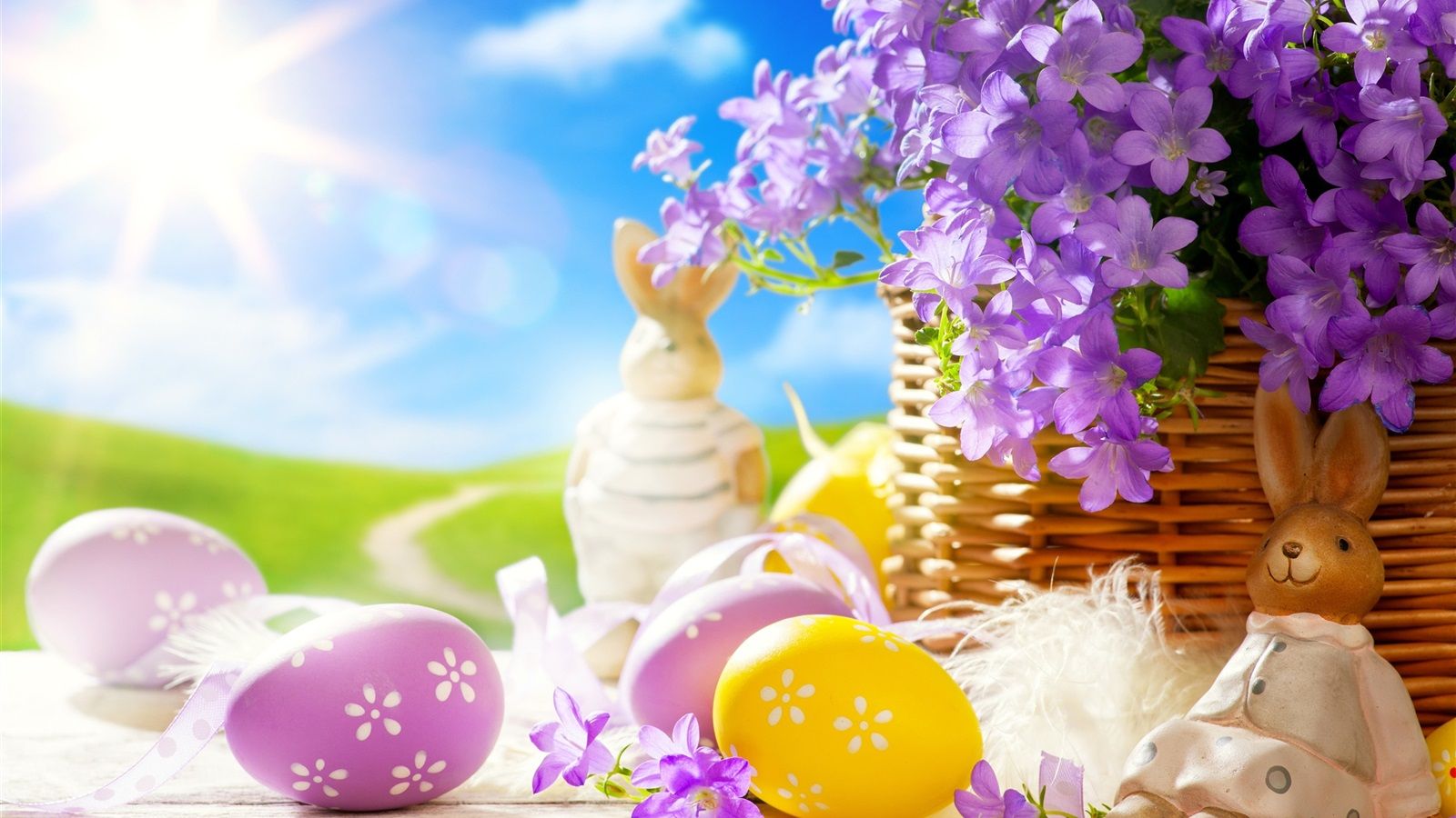 Wallpaper Easter, spring, eggs, Bunny, flowers 2560x1600 HD Picture, Image