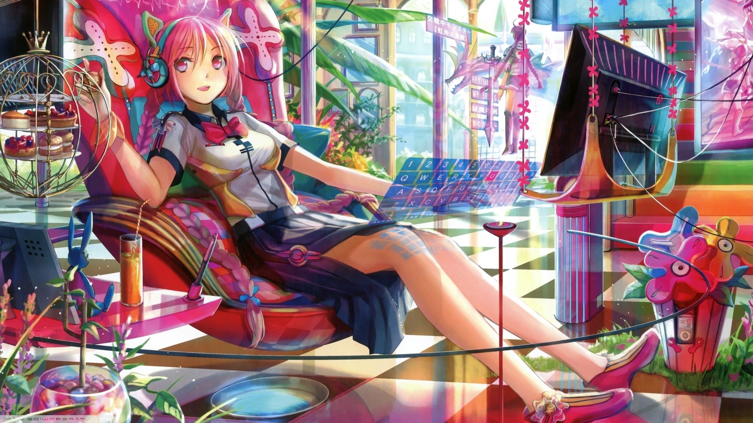 nekomimi, Technology, Anime Girls, Pink Hair, Original Characters, Fuji Choko Wallpaper HD / Desktop and Mobile Background