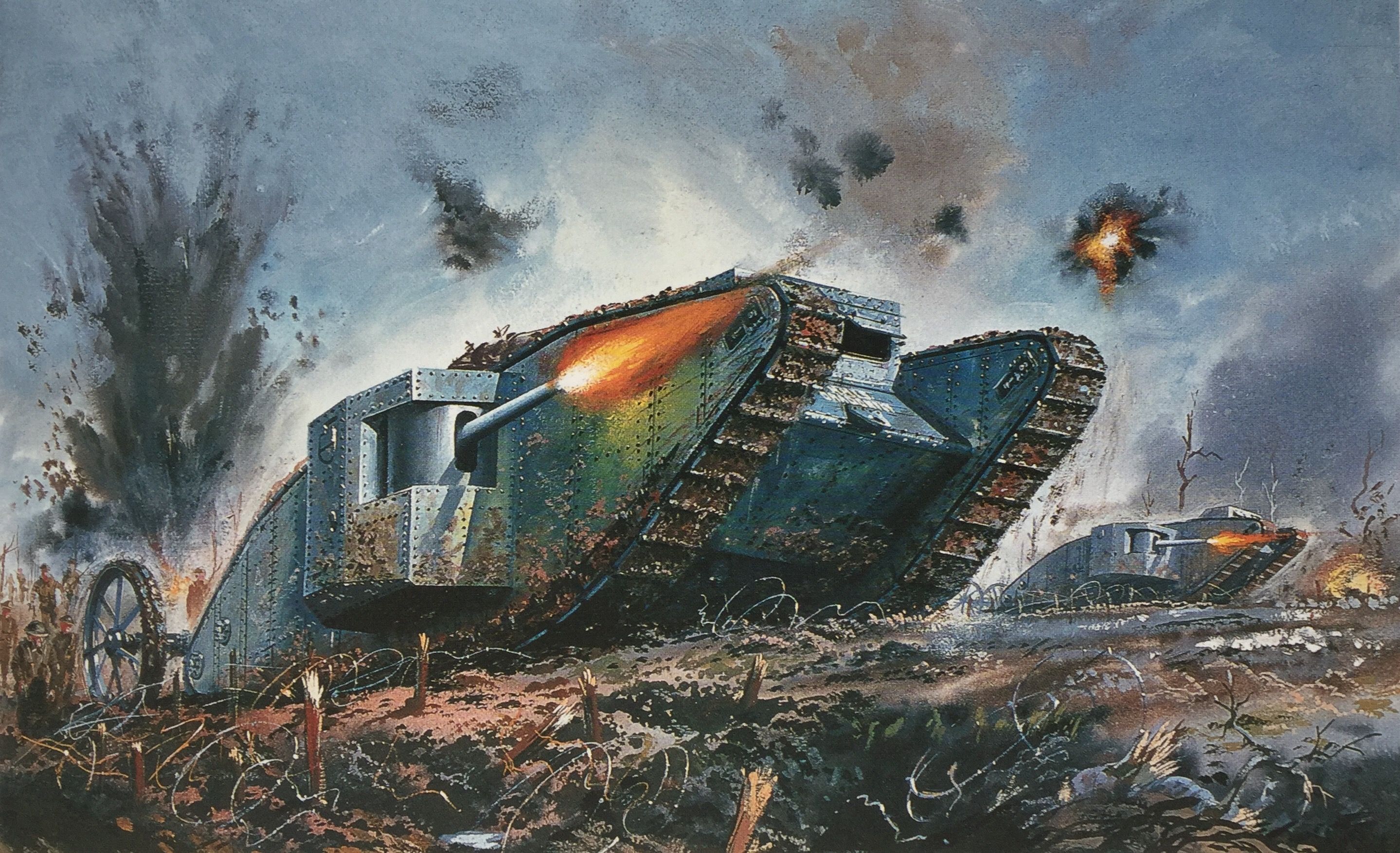 Wallpaper, world war, World War I, tank, British Army, modern impressionism 2878x1755
