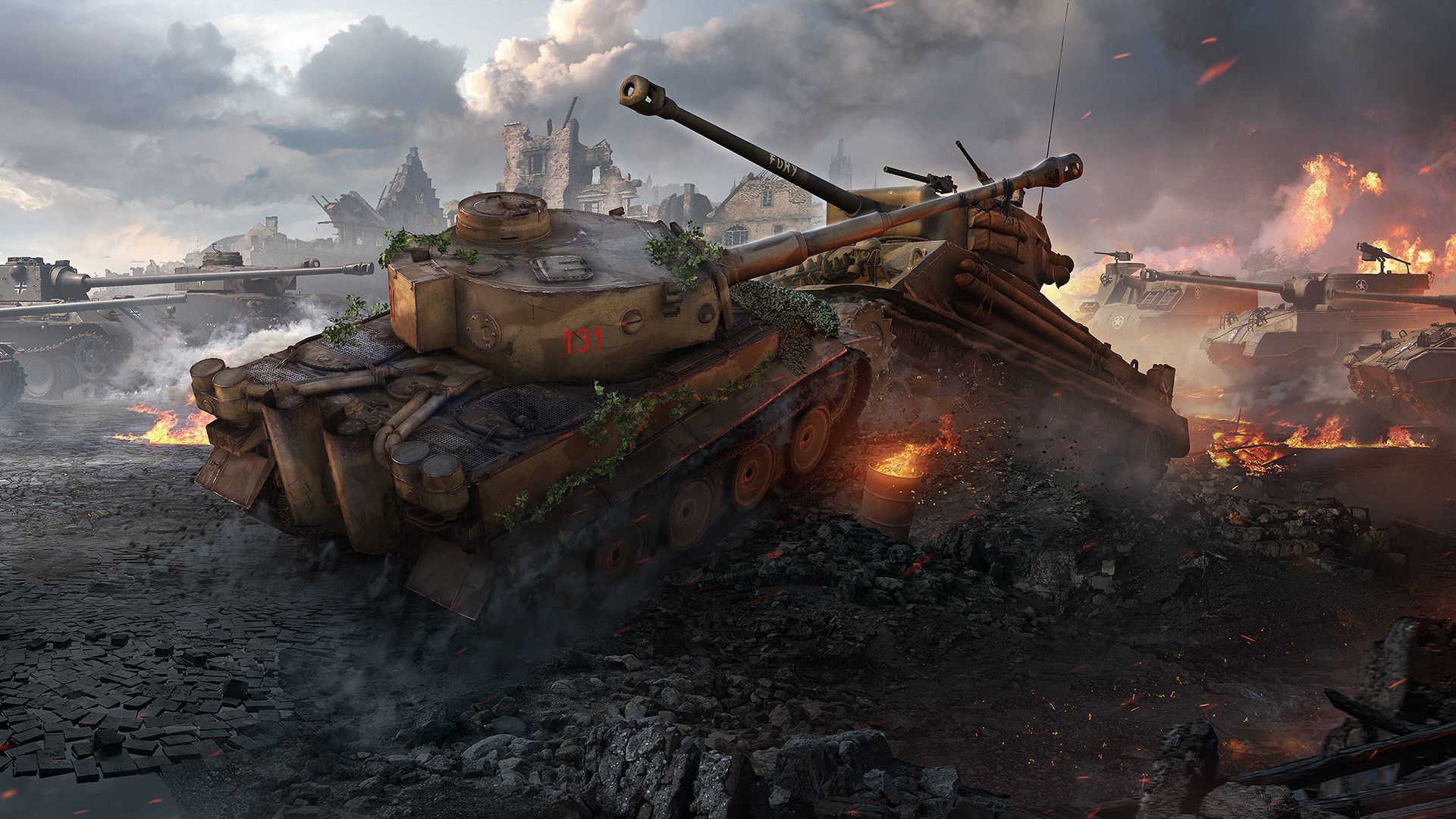 Download wallpaper WoT, World of Tanks, World Of Tanks, Wargaming Net, Sherman Fury, Tiger 131, section games. World of tanks, Tank wallpaper, World of tanks game