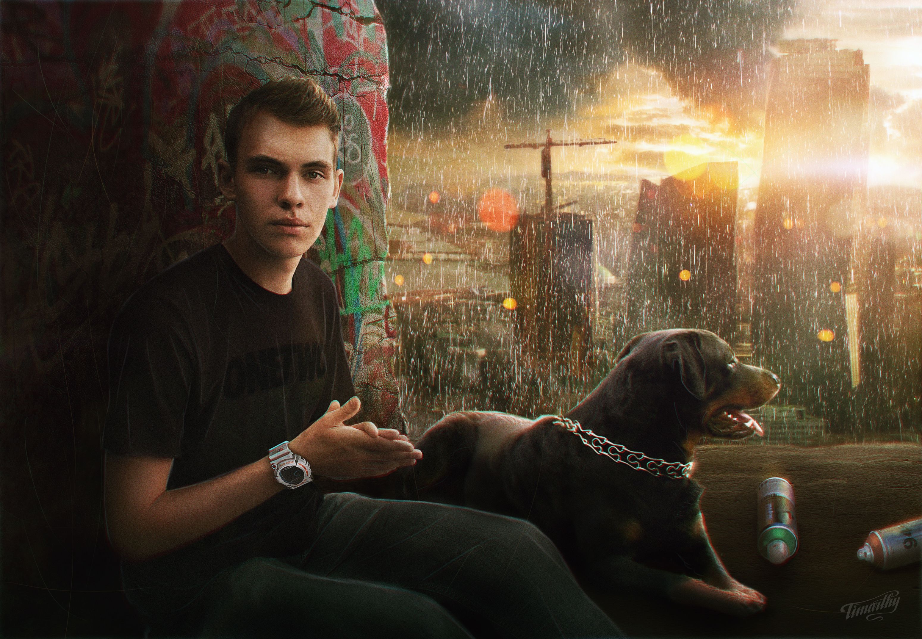 Rainy Mood Dog Boy Photo Manipulation Laptop Full HD 1080P HD 4k Wallpaper, Image, Background, Photo and Picture