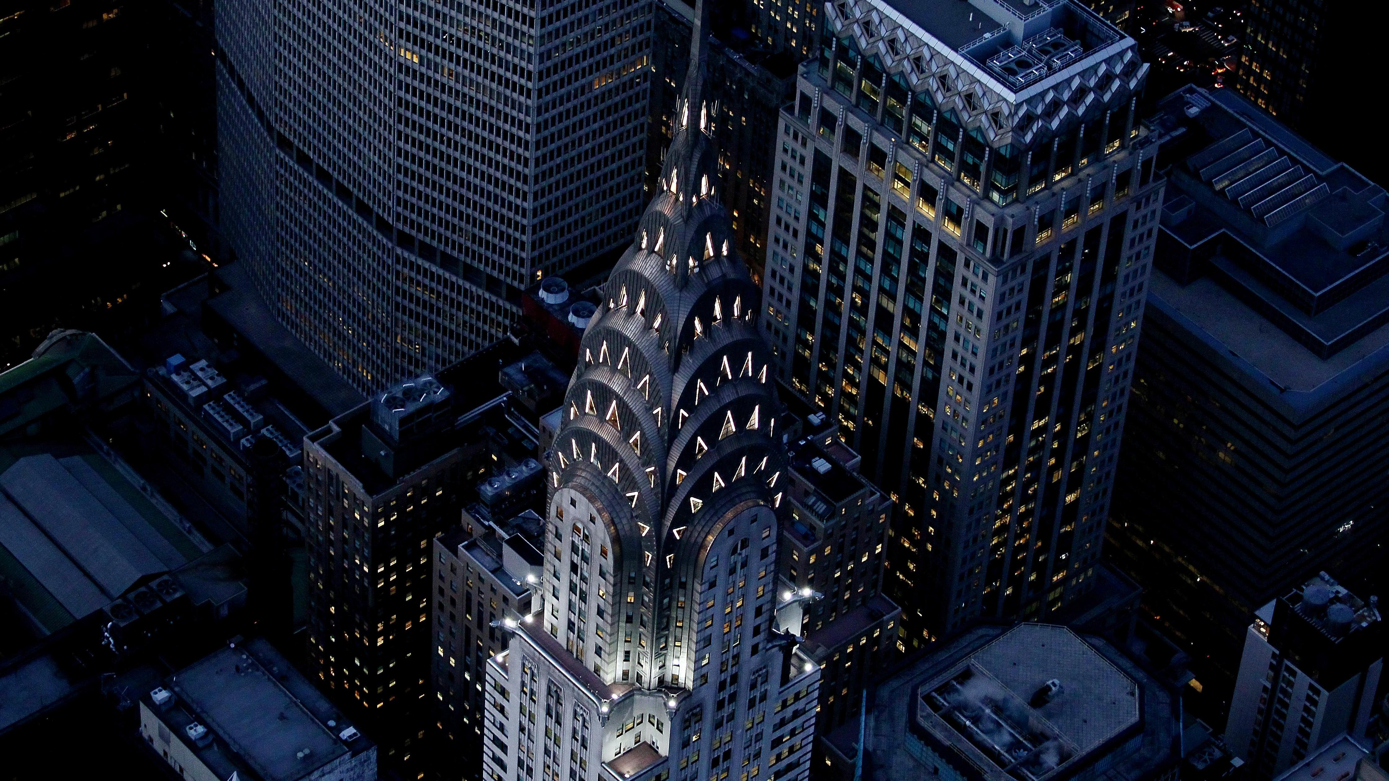 Chrysler Building, Manhattan NYC aerial night view [4481x2521]