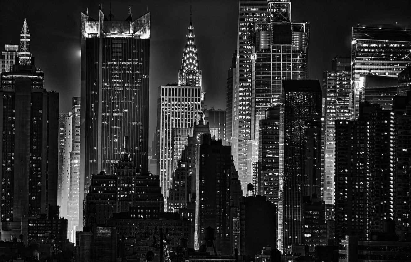 Wallpaper light, night, lights, building, New York, Noir, skyscrapers, The Chrysler building image for desktop, section город