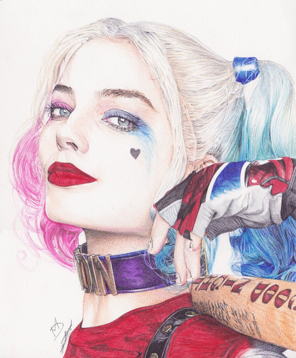 Harley Quinn Drawing, Pencil, Sketch, Colorful, Realistic Art Image.