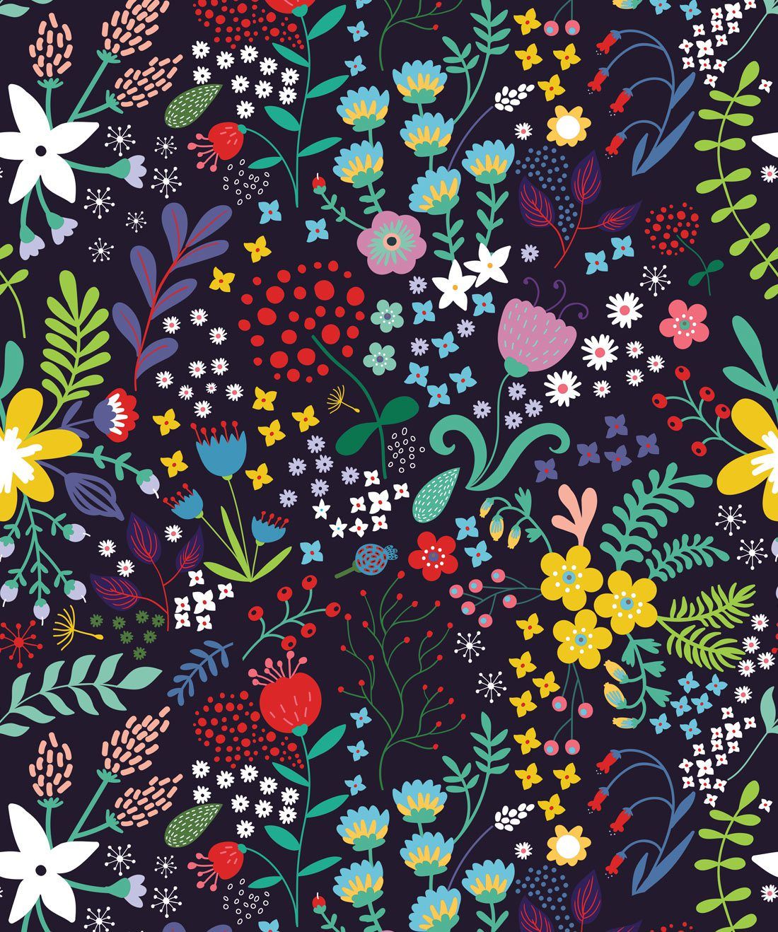 Friday Floral, Modern Whimsical Floral Wallpaper