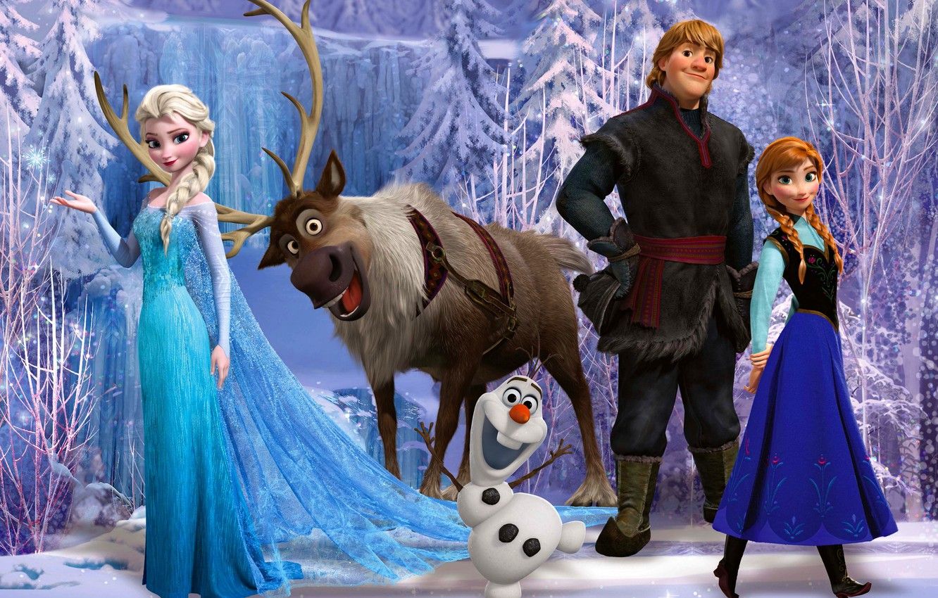 Wallpaper snow, snowflakes, ice, deer, snowman, Frozen, Princess, Anna, Queen, Anna, animation, Walt Disney, Elsa, Elsa, Cold Heart, Olaf image for desktop, section фильмы