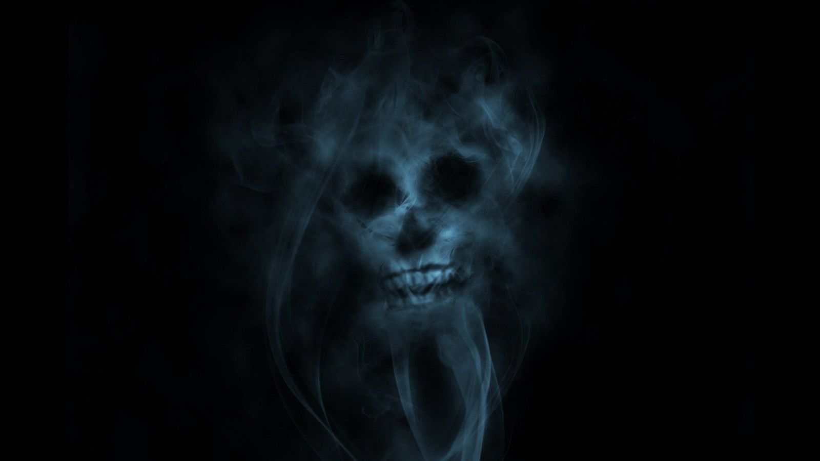 Wallpaper, simple background, black background, skull, blue smoke 1920x1080