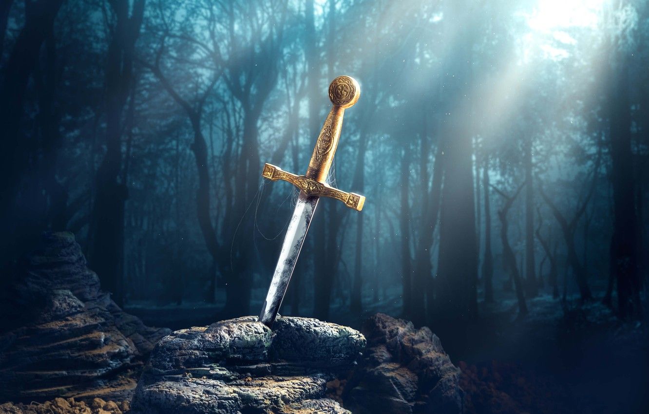 Wallpaper nature, stone, sword, Excalibur, the sword in the stone image for desktop, section оружие