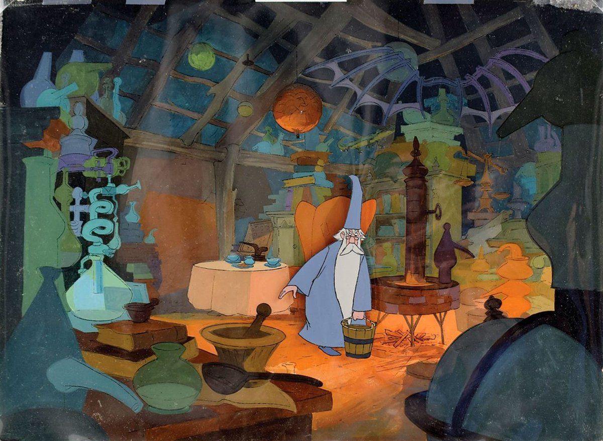 Animation Obsessive animation cels and background from The Sword in the Stone (1963), dir. Wolfgang Reitherman, Walt Disney Productions