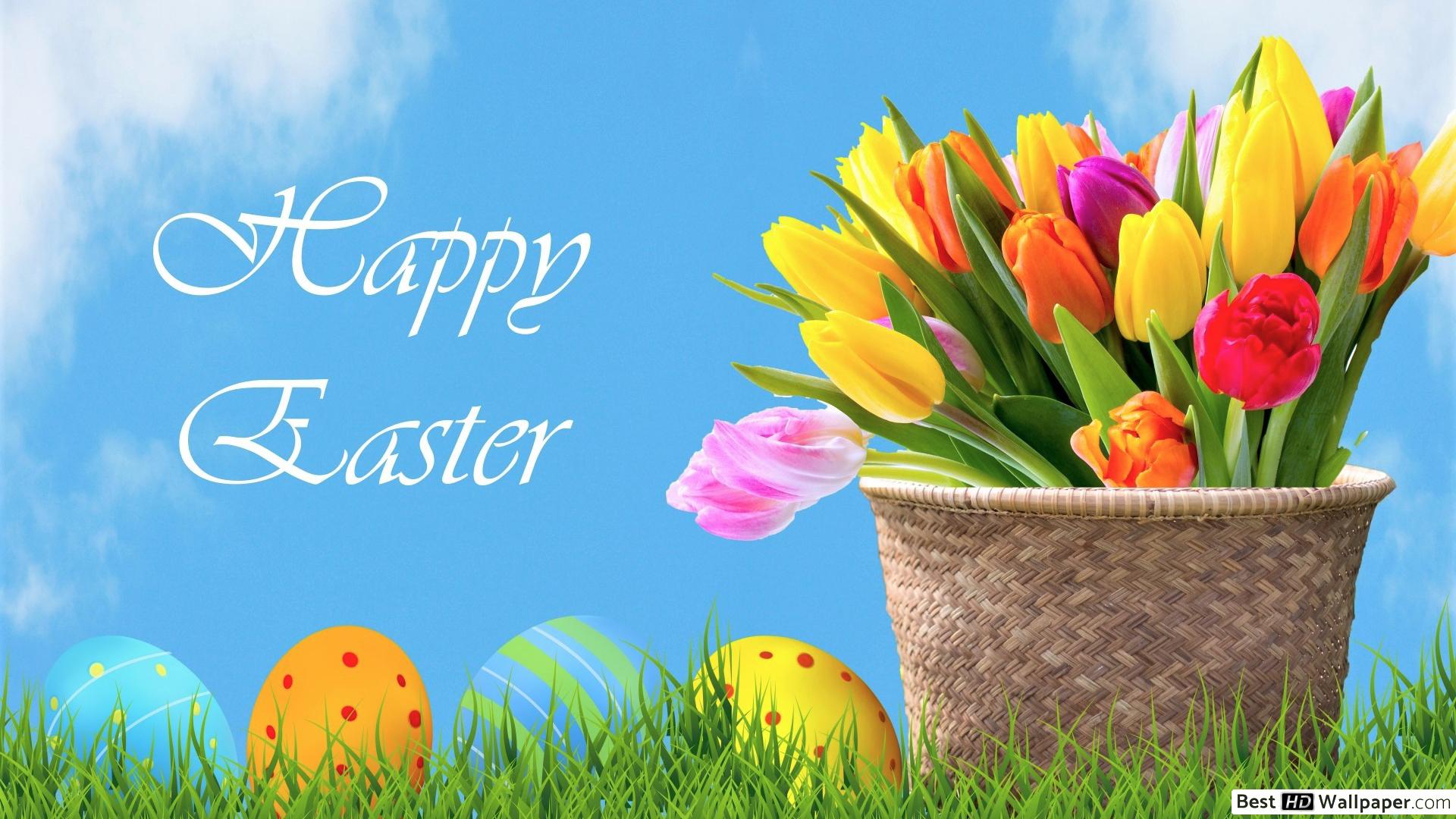 Easter Flower Basket & Easter Eggs HD wallpaper download