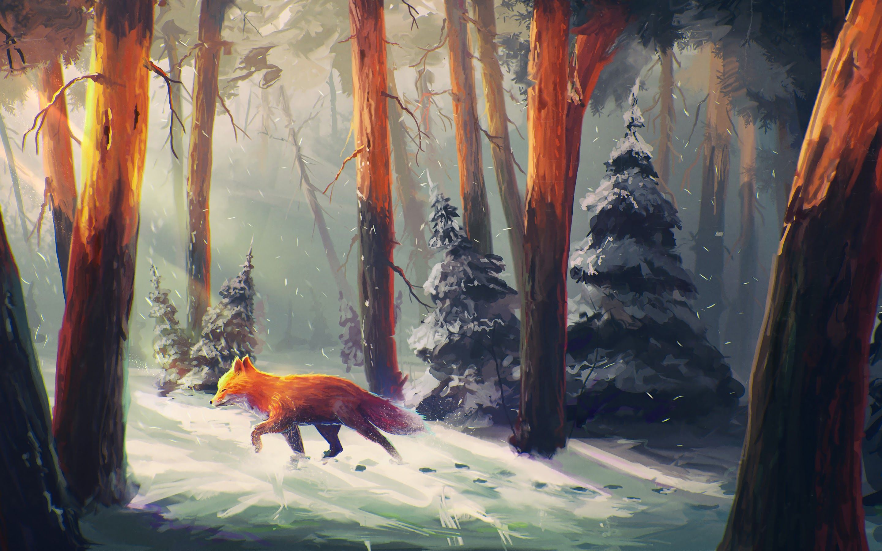 Fox Forest Art 4K Wallpaper