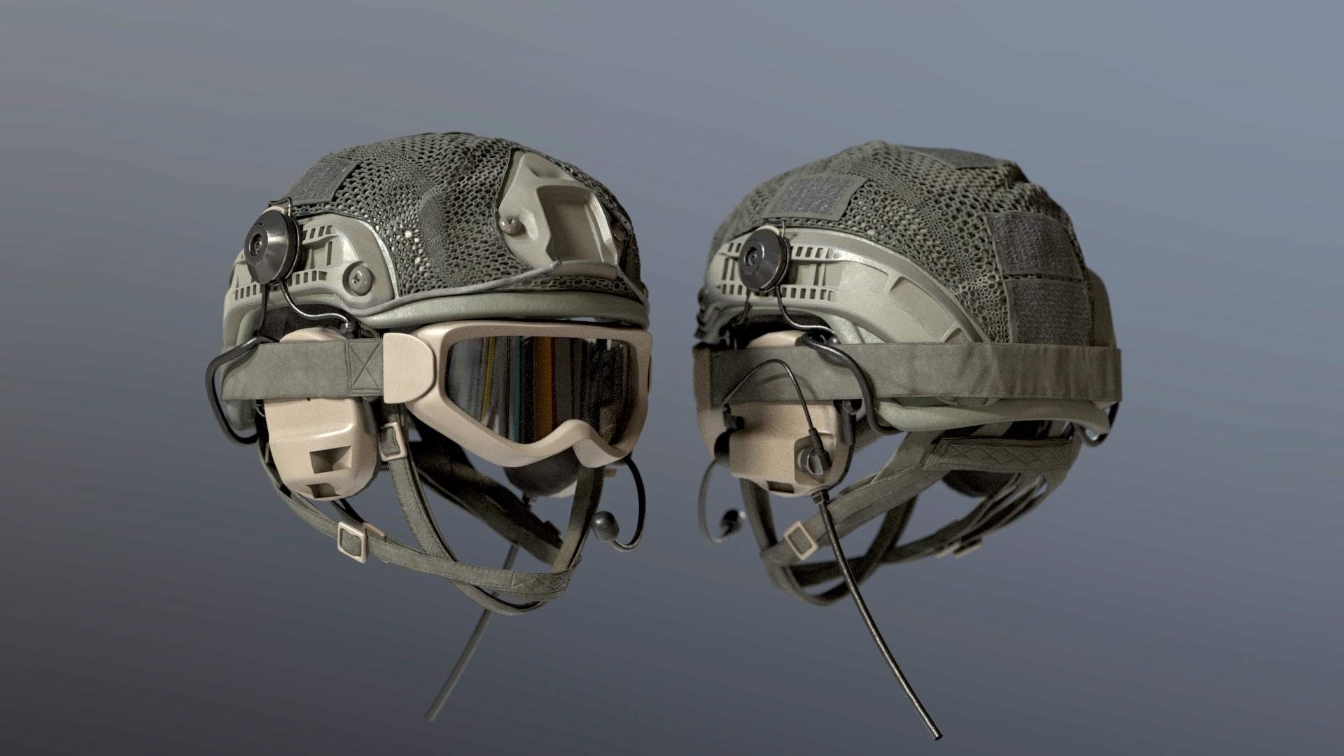 Ballistic Military Helmet with Goggles 3D Model