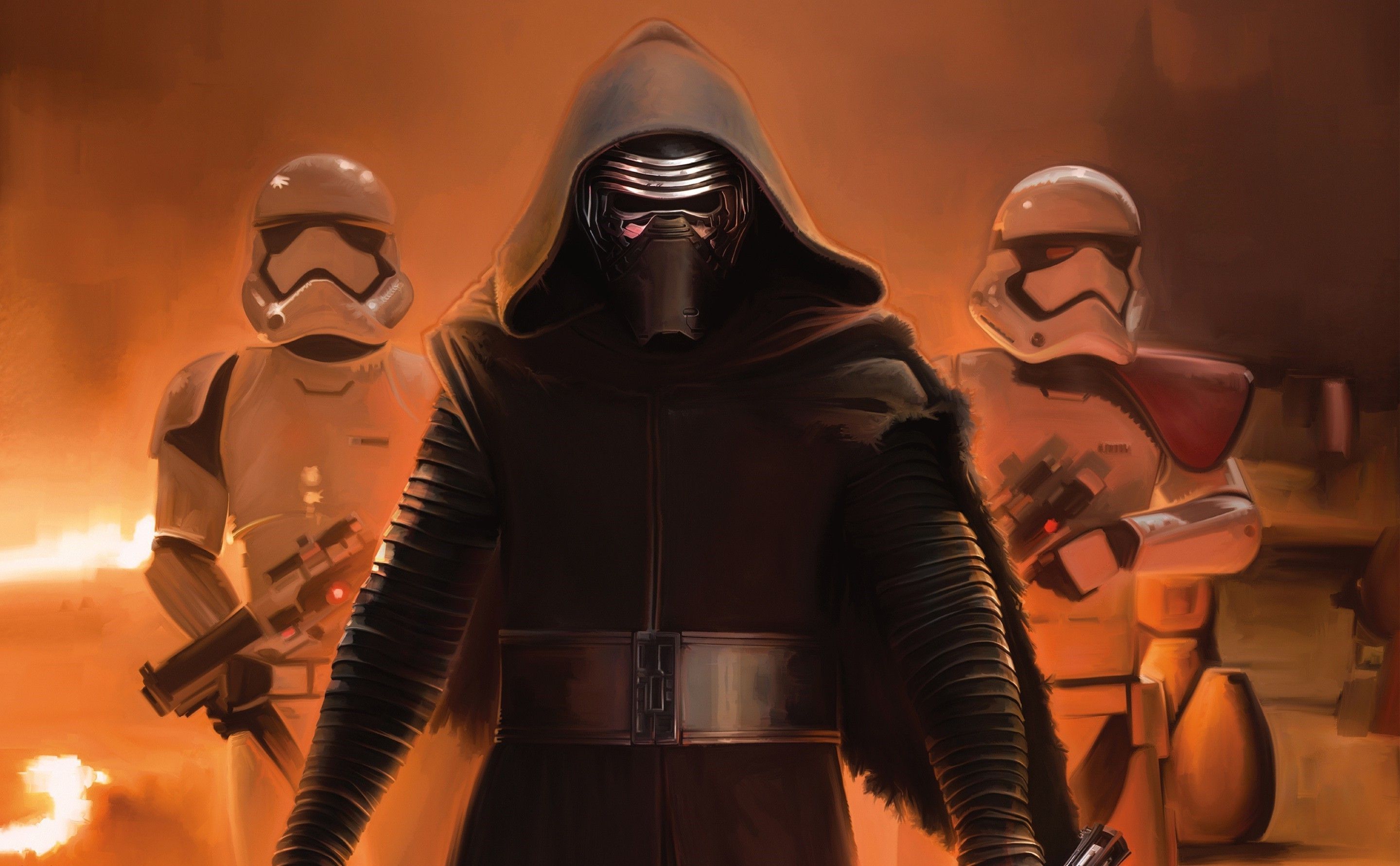 Kylo Ren, Stormtrooper, Star Wars: Episode VII The Force Awakens, Artwork Wallpaper HD / Desktop and Mobile Background