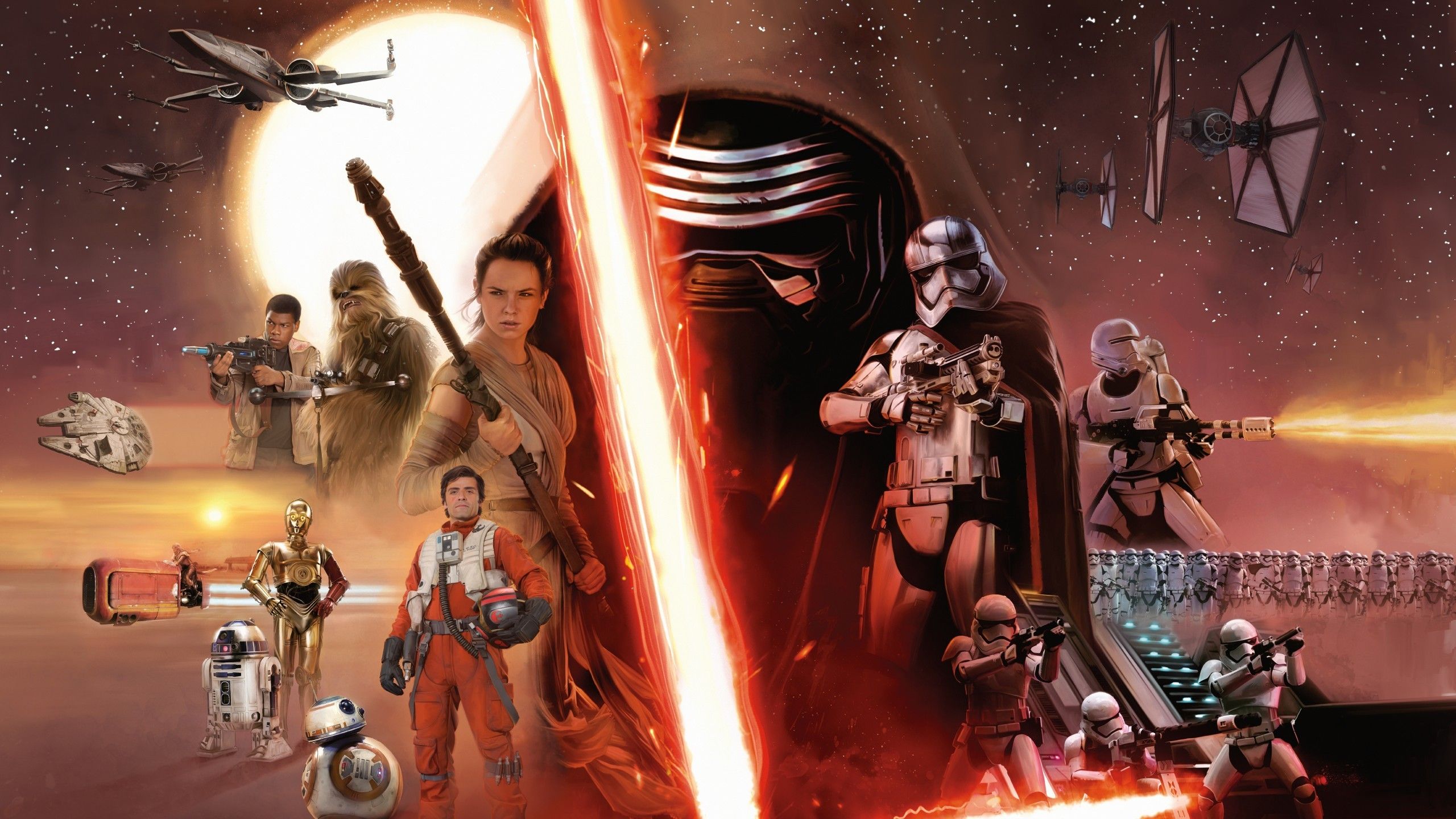 #Han Solo, #Sith, #Millennium Falcon, #stormtrooper, #Luke Skywalker, #BB 8, #C 3PO, #Kylo Ren, #lightsaber, #X Wing, #Star Wars, #R2 D2, #Captain Phasma, #TIE Fighter, #Jedi, #Chewbacca, #Star Wars: The Force Awakens, Wallpaper