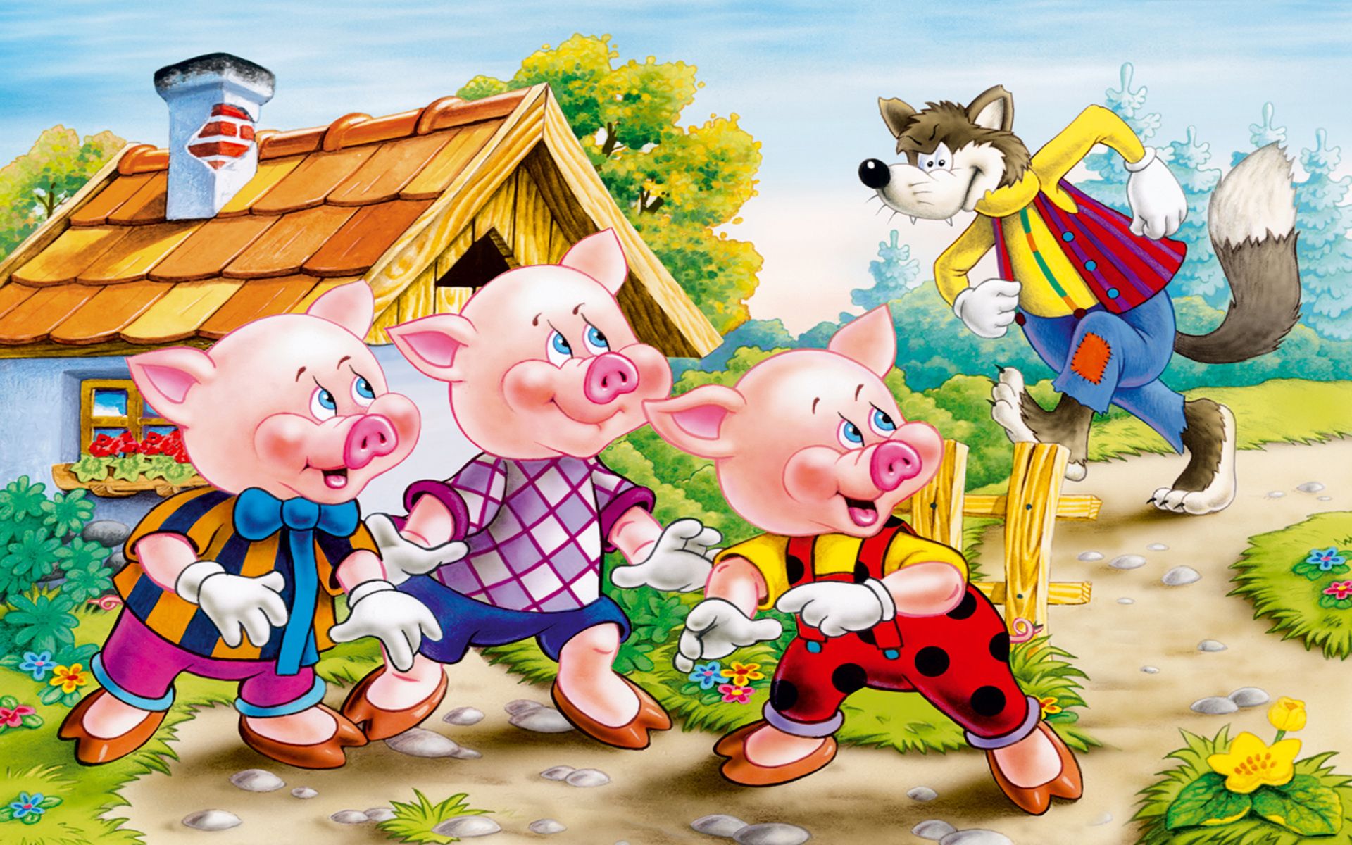 Three Little Pigs And The Wicked Wolf Photo Wallpaper HD 1920x1200, Wallpaper13.com