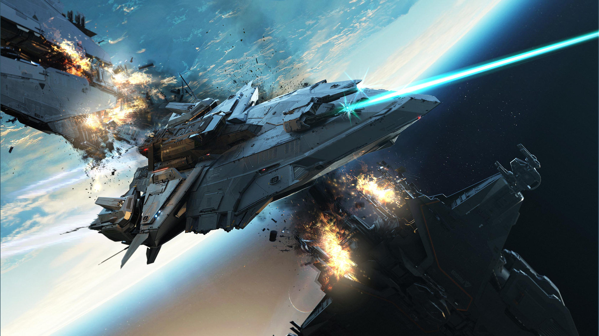 Wallpaper engine, Ultrawide. RSI perseus. I'm not sure it will have a laser but it sure looks nice
