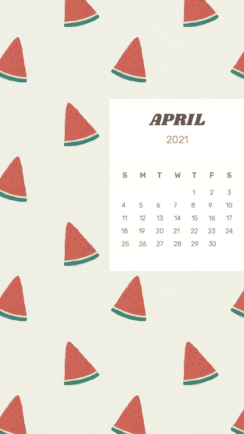 Calendar 2021 April printable psd cute watermelon background