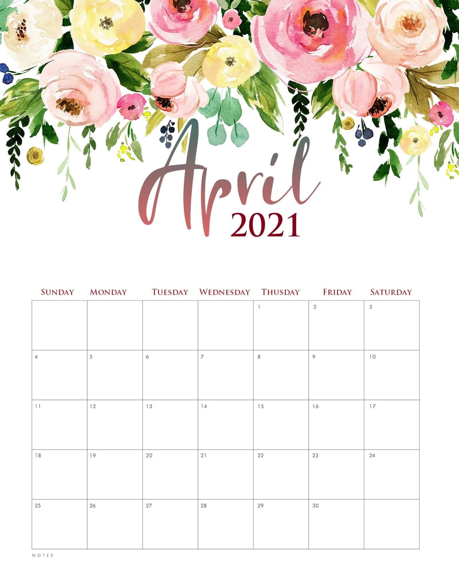 April 2021 Calendar Printable in PDF, Word, Excel