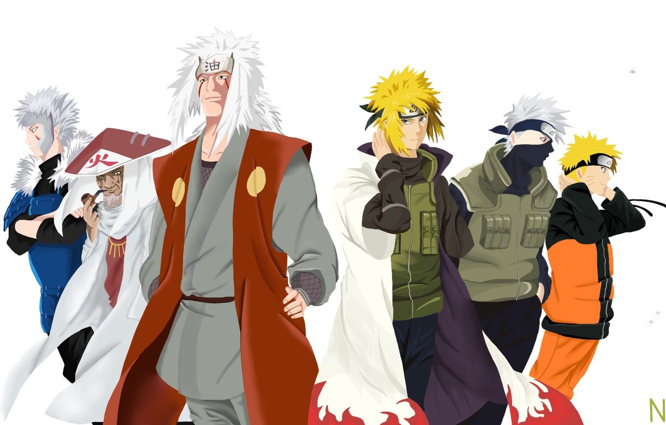 Wallpaper Naruto, naruto, art, Kakashi, Jiraiya, Minato, Hokage, Search tobira, nicko Hiruzen image for desktop, section прочее