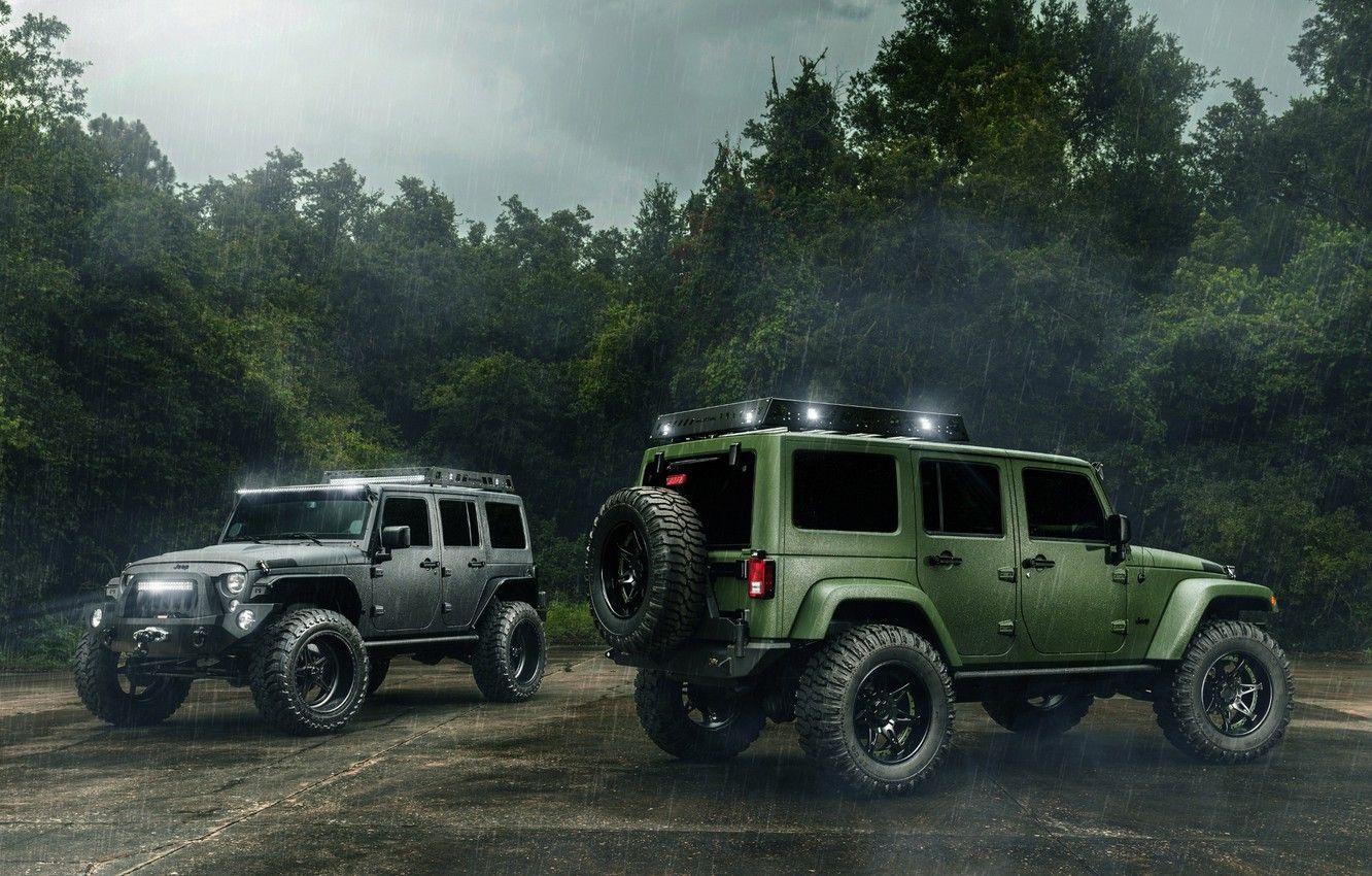 Wallpaper Cars, Green, Black, Rain, Wrangler, Jeep, Off Road image for desktop, section jeep