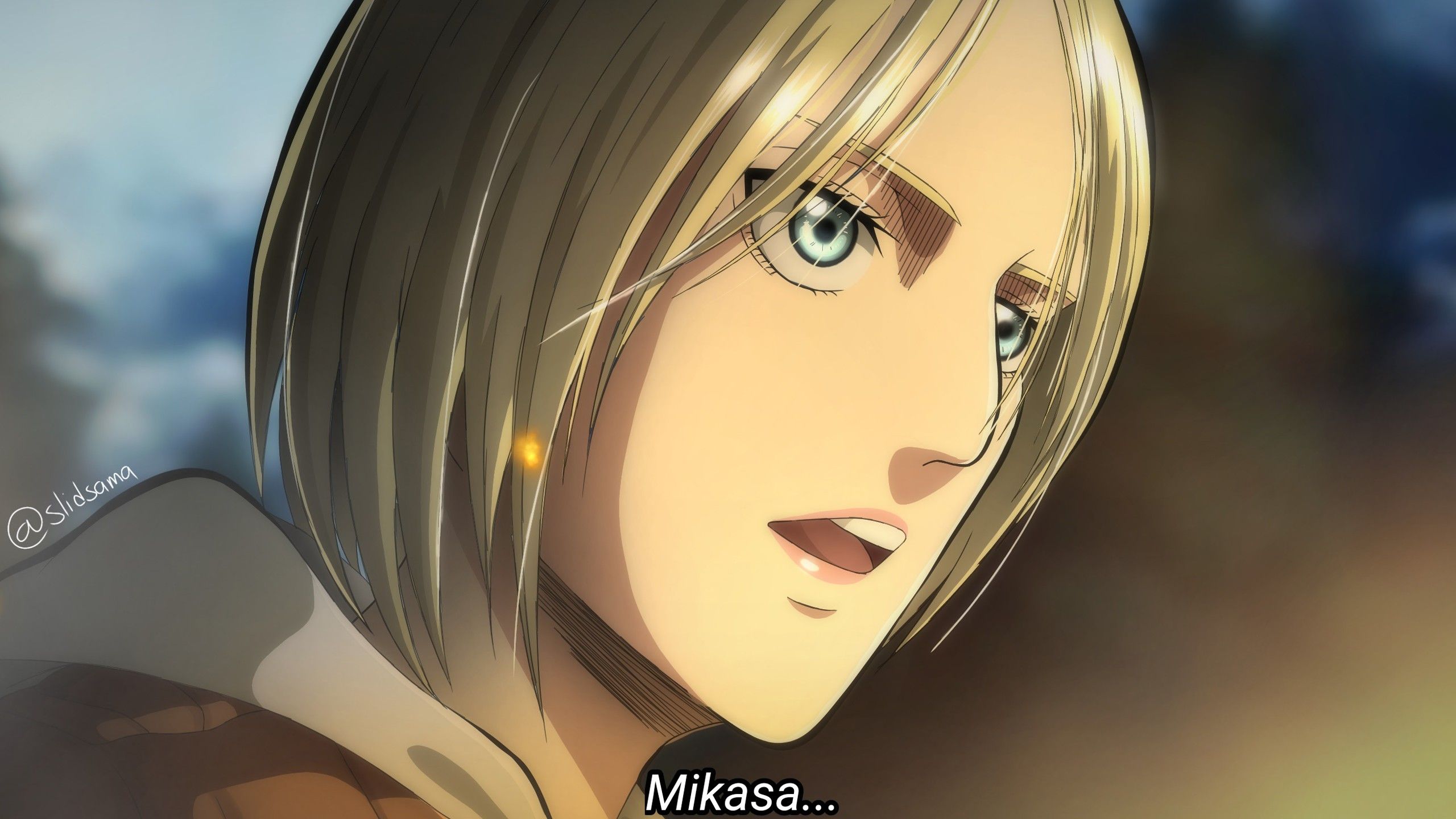 Attack On Titan Closeup Of Annie Leonhart With Blur Background Of Trees And Sky HD Anime Wallpaper
