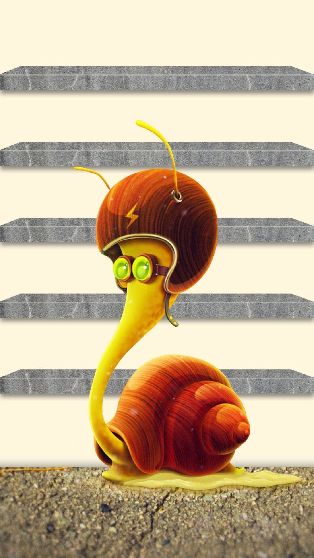 ↑↑TAP AND GET THE FREE APP! Shelves Funny Snail in Helmet Yellow LOL Cute Art Illustration Speed Fast Slow HD iPhone. iPhone 6 plus wallpaper, Wallpaper, Cute art