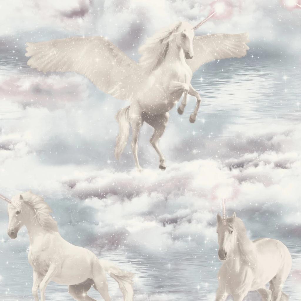 Grey and White Flying Unicorns on Blue Clouded Sky Wallpaper 692600
