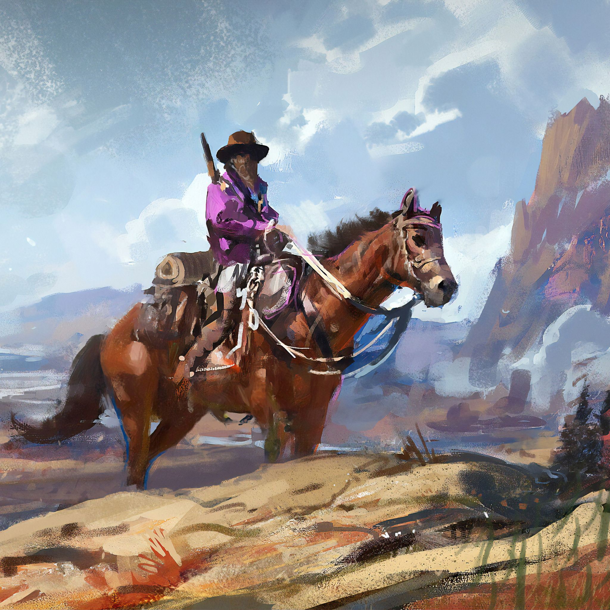 Cowboy On Horse Art iPad Air HD 4k Wallpaper, Image, Background, Photo and Picture