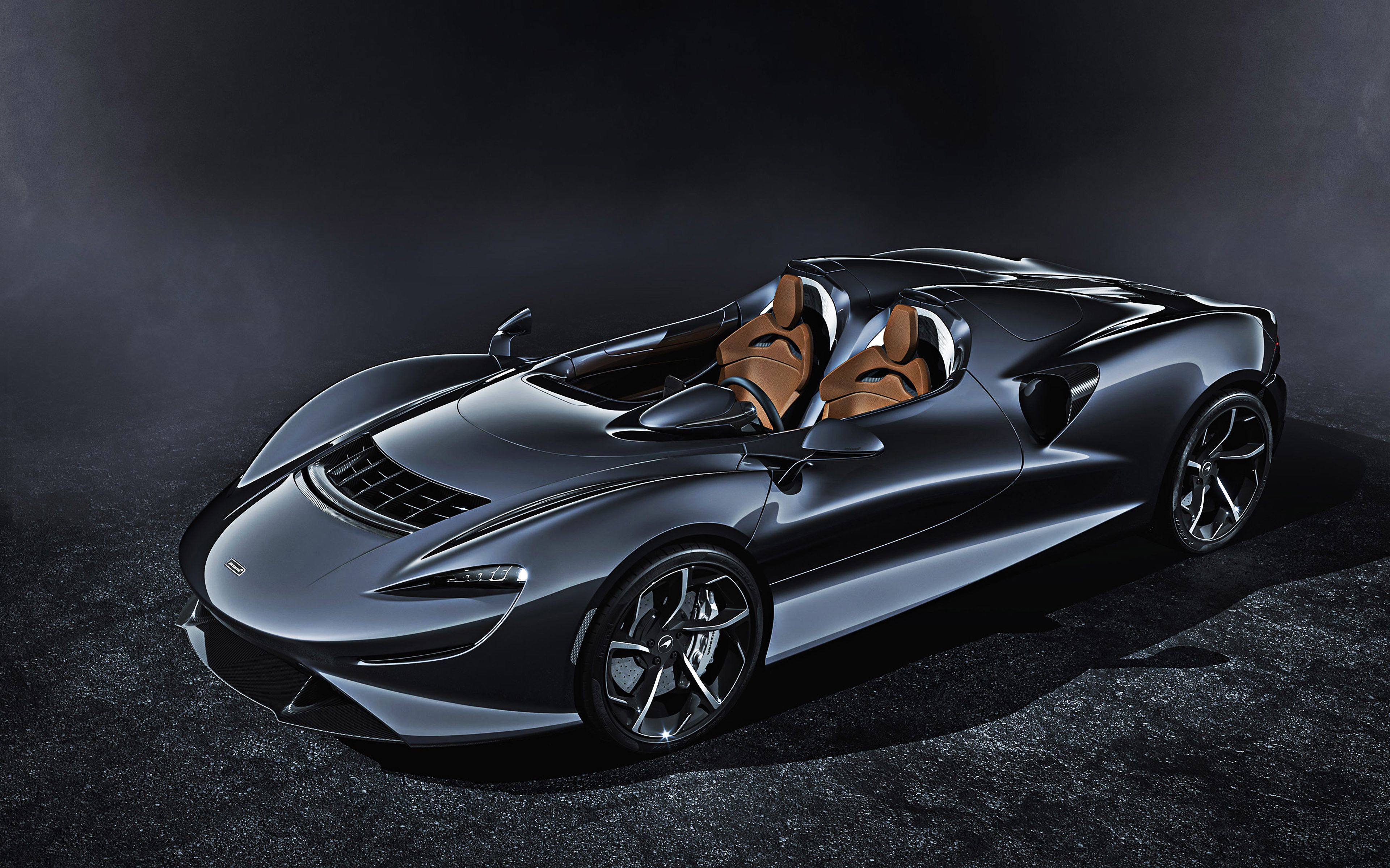 Download wallpaper McLaren Elva, 2021, front view, exterior, roadster, carbon fibre chassis, new gray Elva, supercar, sports cars, McLaren for desktop with resolution 3840x2400. High Quality HD picture wallpaper