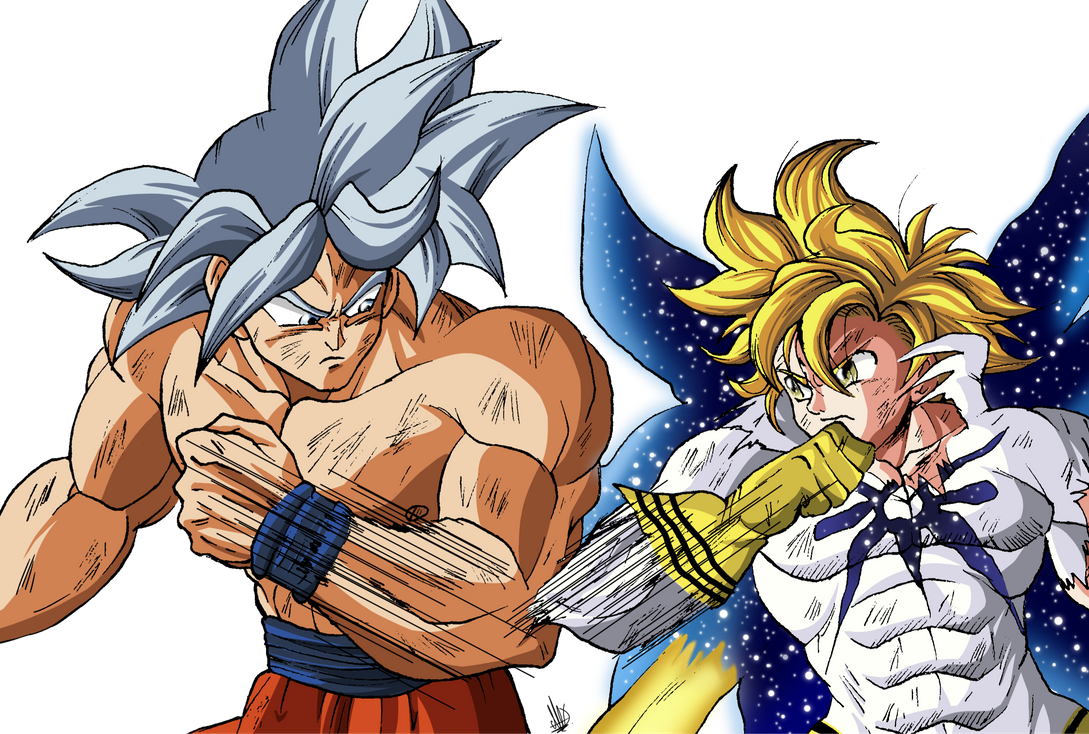 Goku vs Meliodas. Dragon ball super artwork, Anime fight, Anime character design