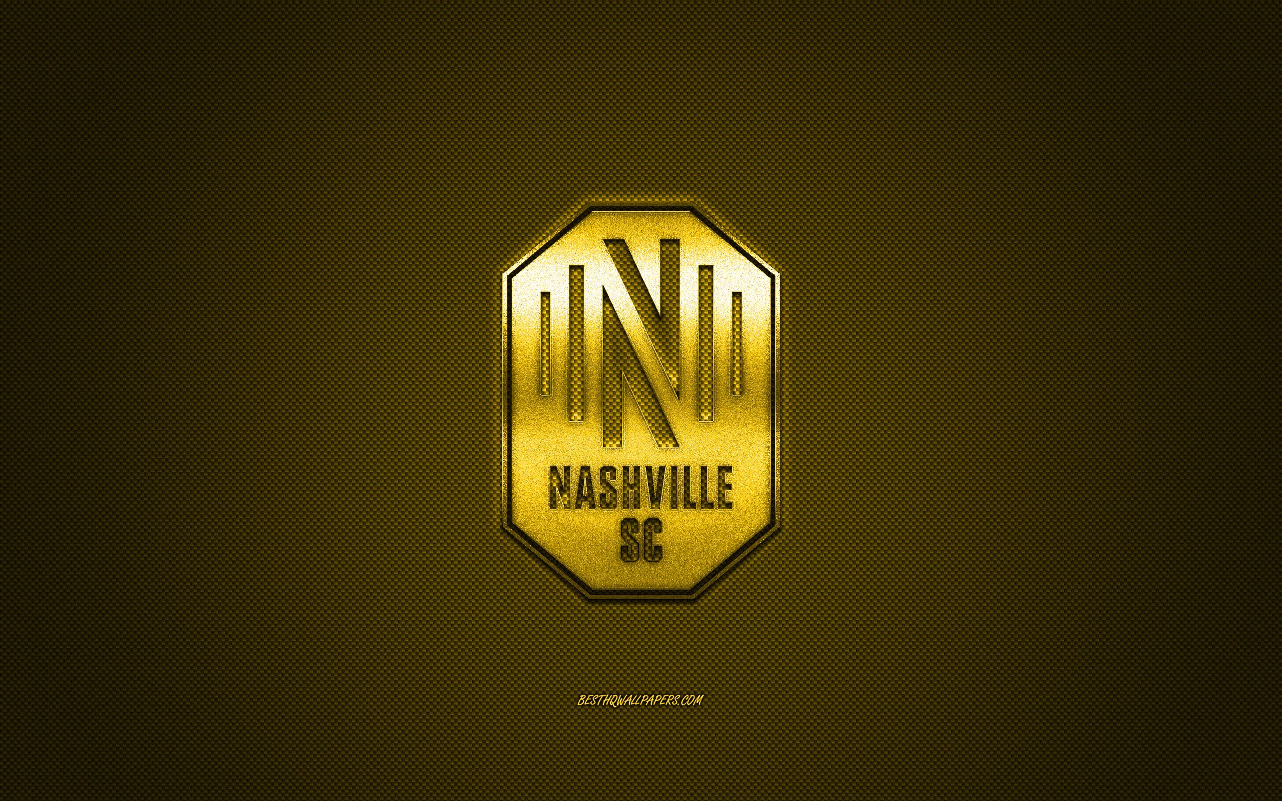 Download wallpaper Nashville SC, American football club, MLS, yellow carbon background, Nashville SC new logo, USA, football for desktop with resolution 2560x1600. High Quality HD picture wallpaper