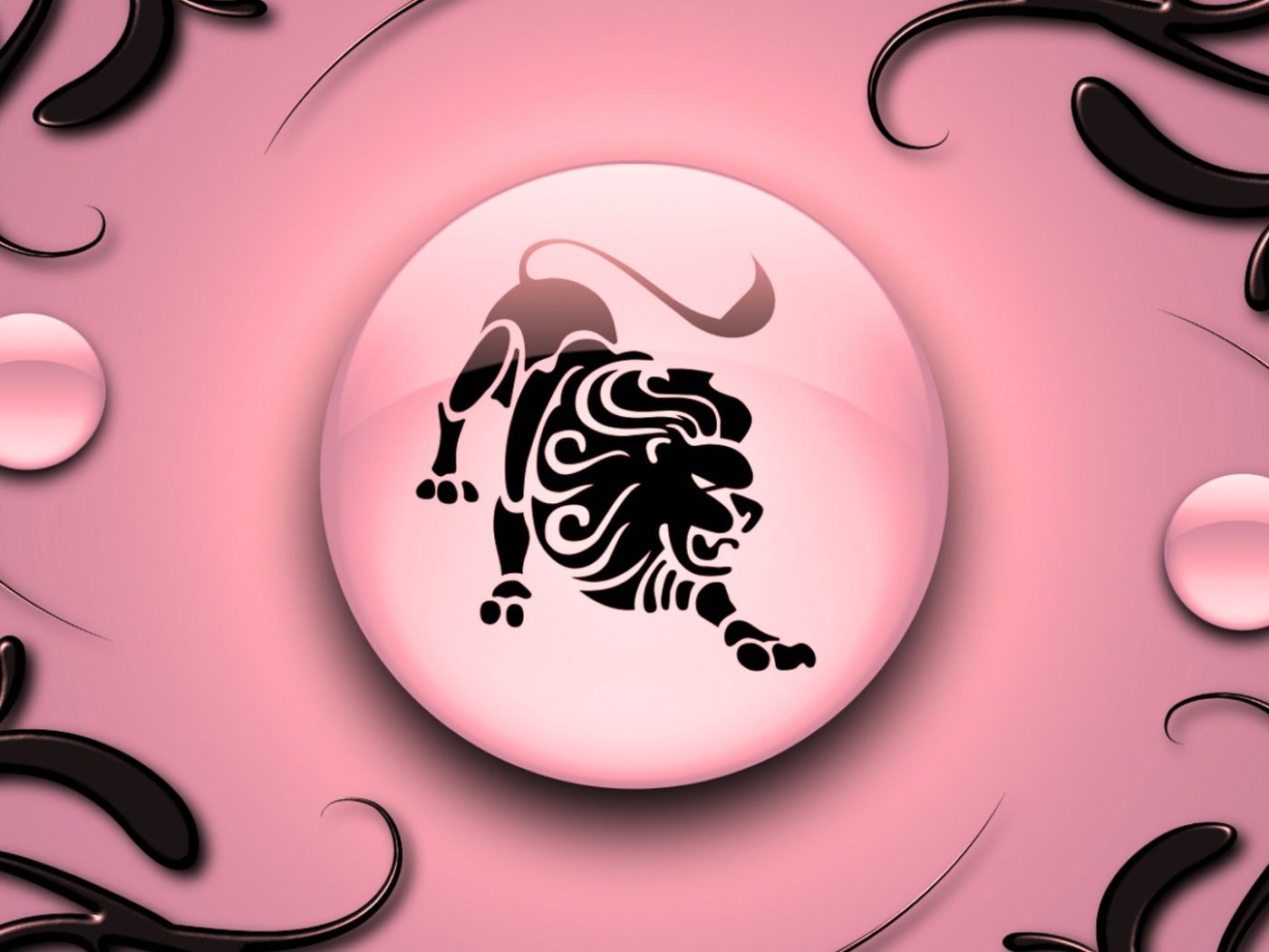 Leo on a pink background with black ornament Desktop wallpaper 1400x1050