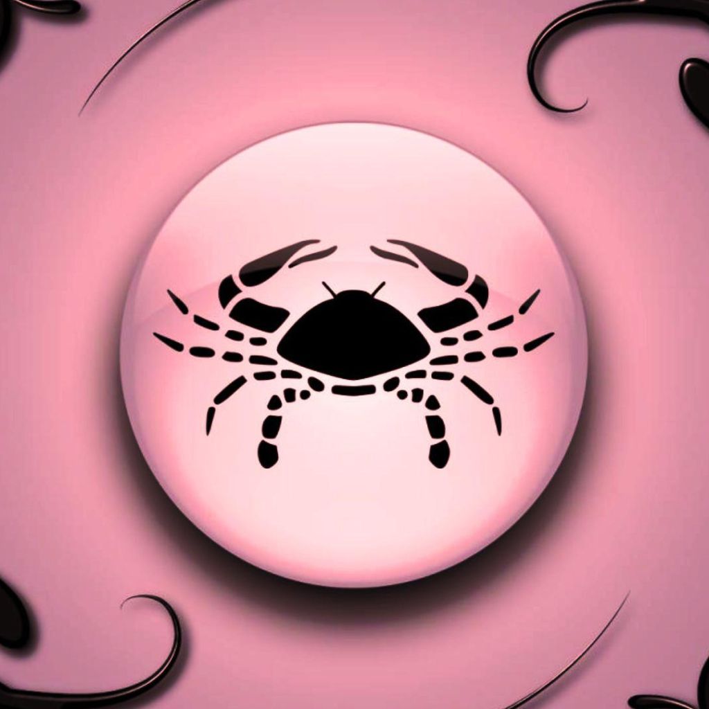 Cancer on a pink background with black ornament Desktop wallpaper 1024x1024
