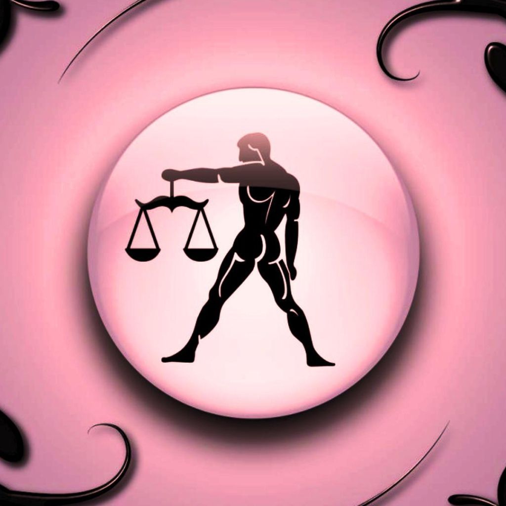 Libra on a pink background with black ornament Desktop wallpaper 1024x1024
