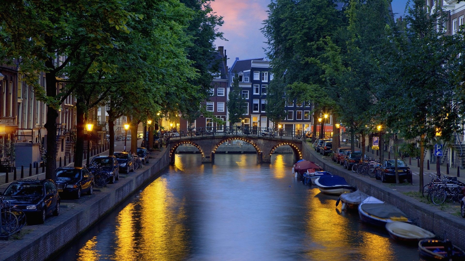 town netherlands amsterdam rivers evening 1920x1080 wallpaper