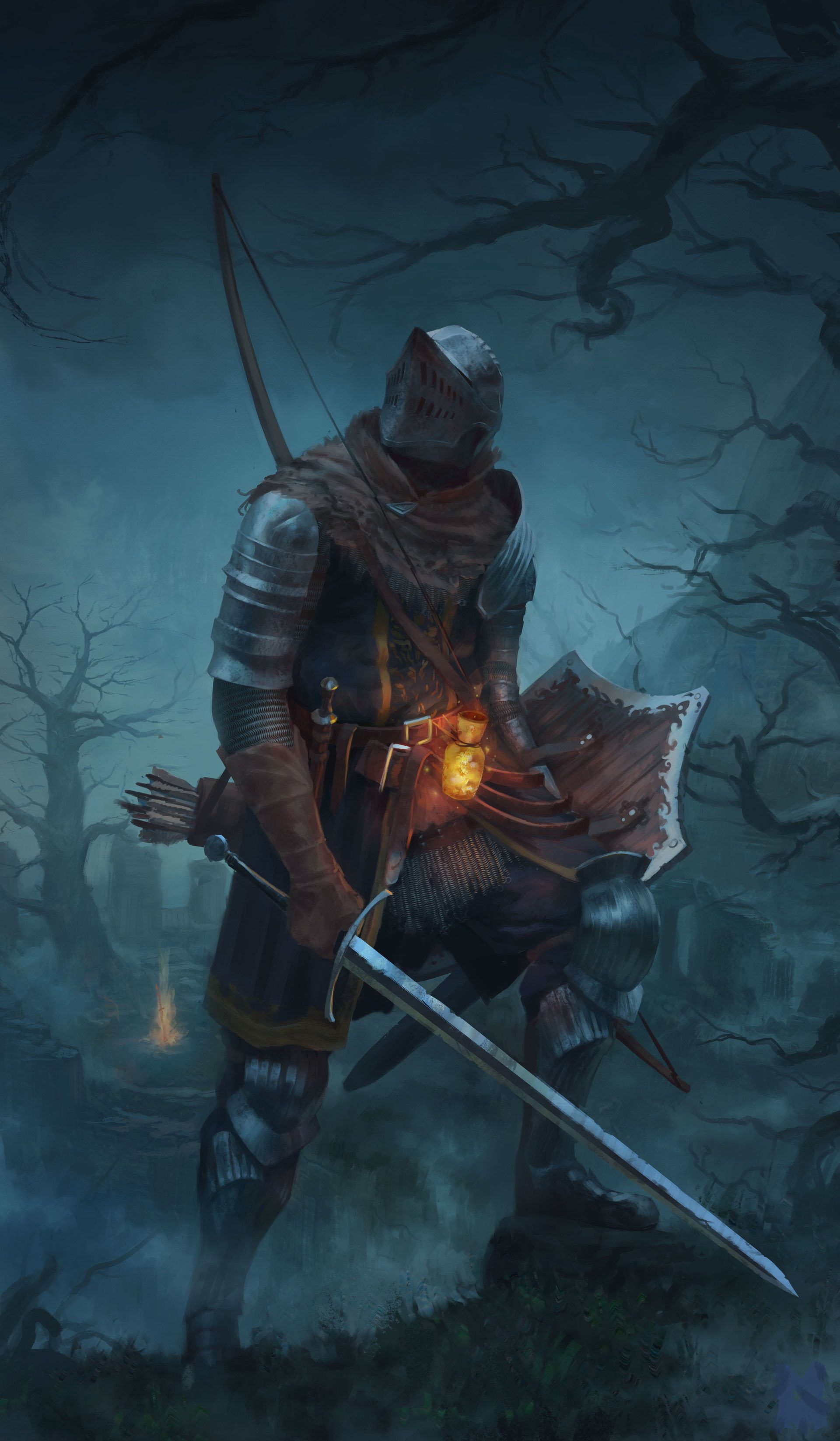 Wallpaper Dark Souls Armor Knight Swords Shield Fantasy 1920x3291