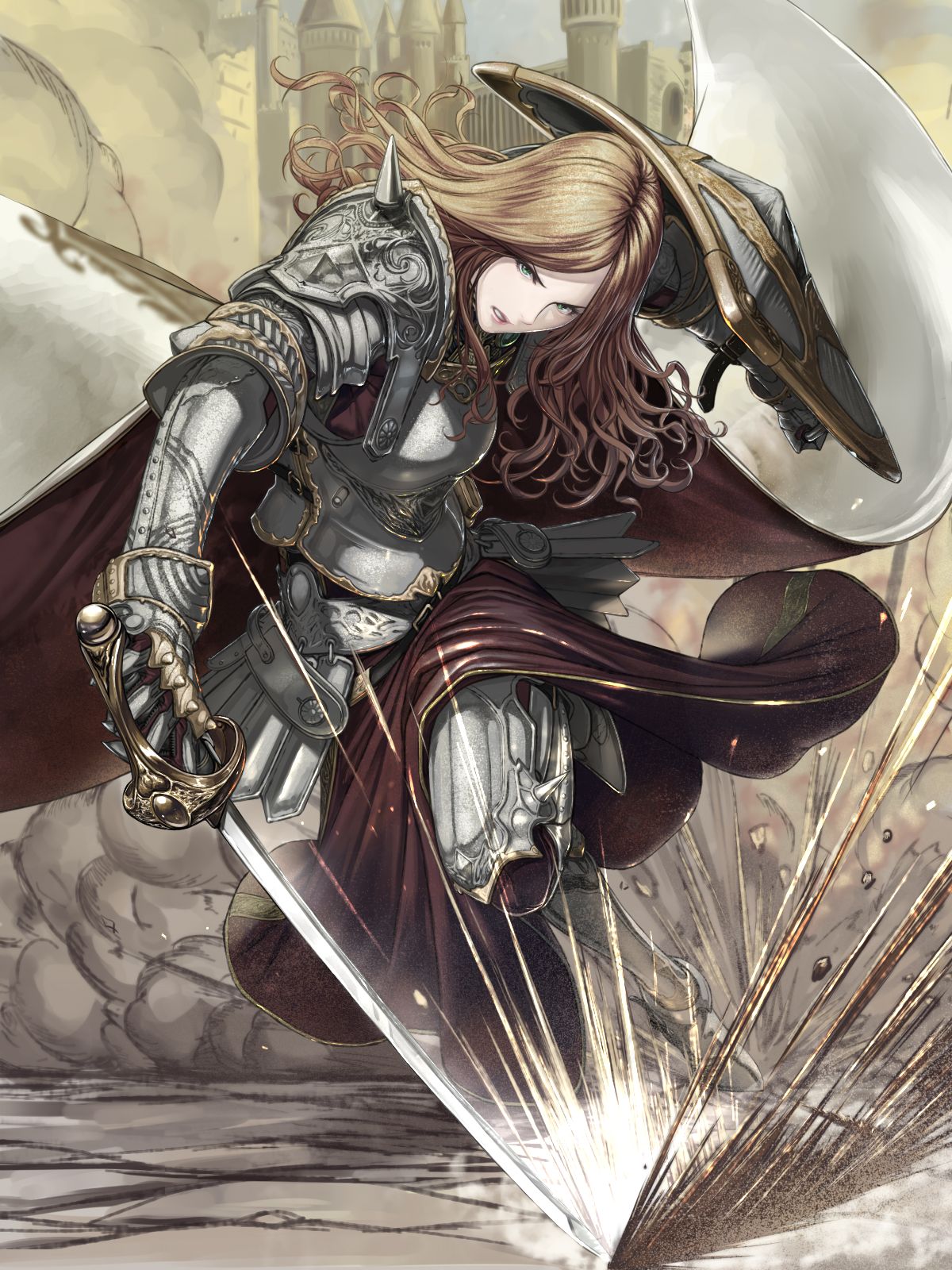 Anime Girls Original Characters Knight Fantasy Armor Shield Sword Anime Wallpaper:1200x1600