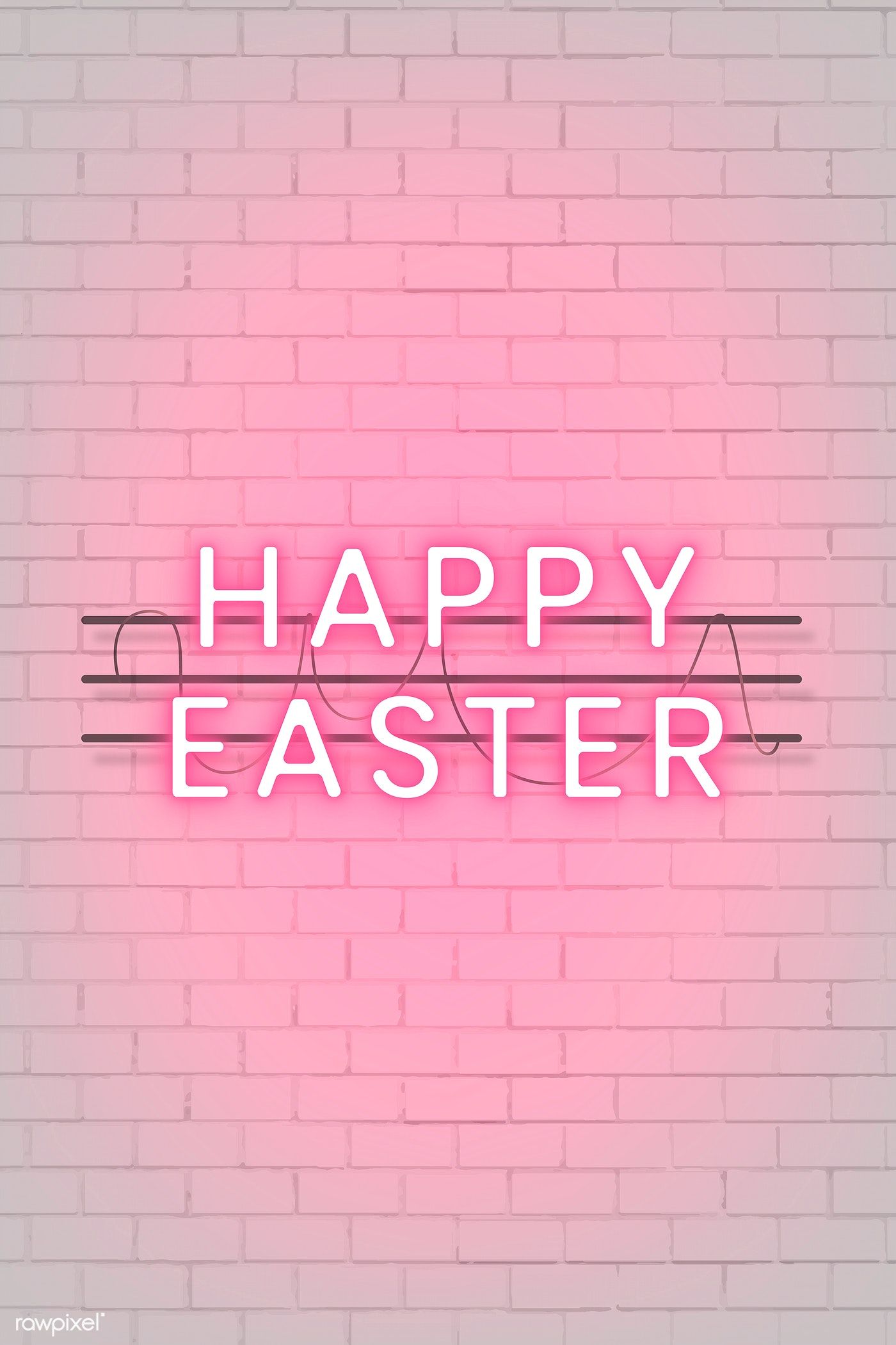 Pink Happy Easter neon sign on a white brick wall vector. free image by rawpixel.com / nunny. Happy easter wallpaper, Easter wallpaper, Easter background