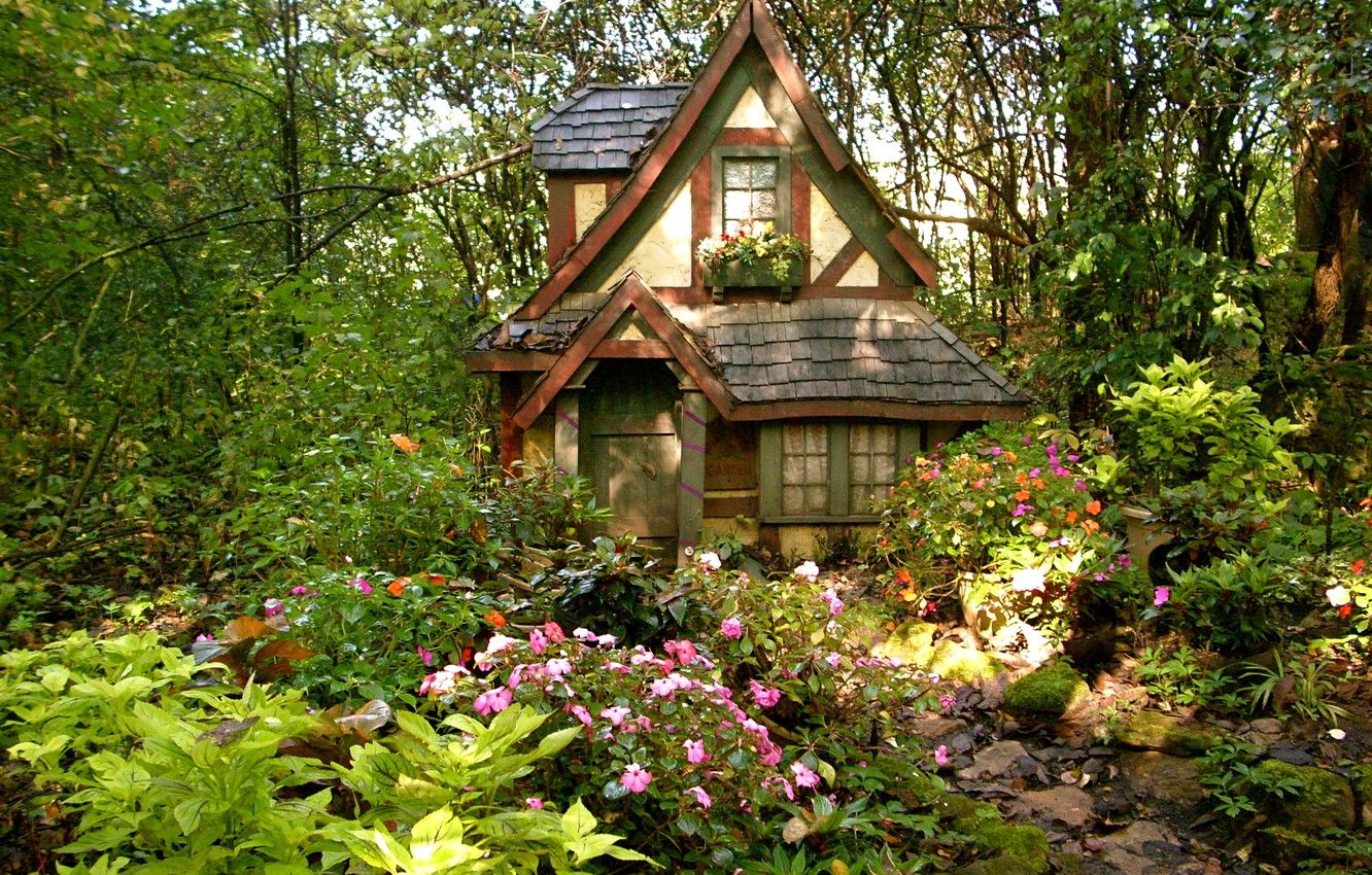 Photo Wallpaper Summer, Plants, Garden, Yard, Summer, Tale Cottage House HD Wallpaper