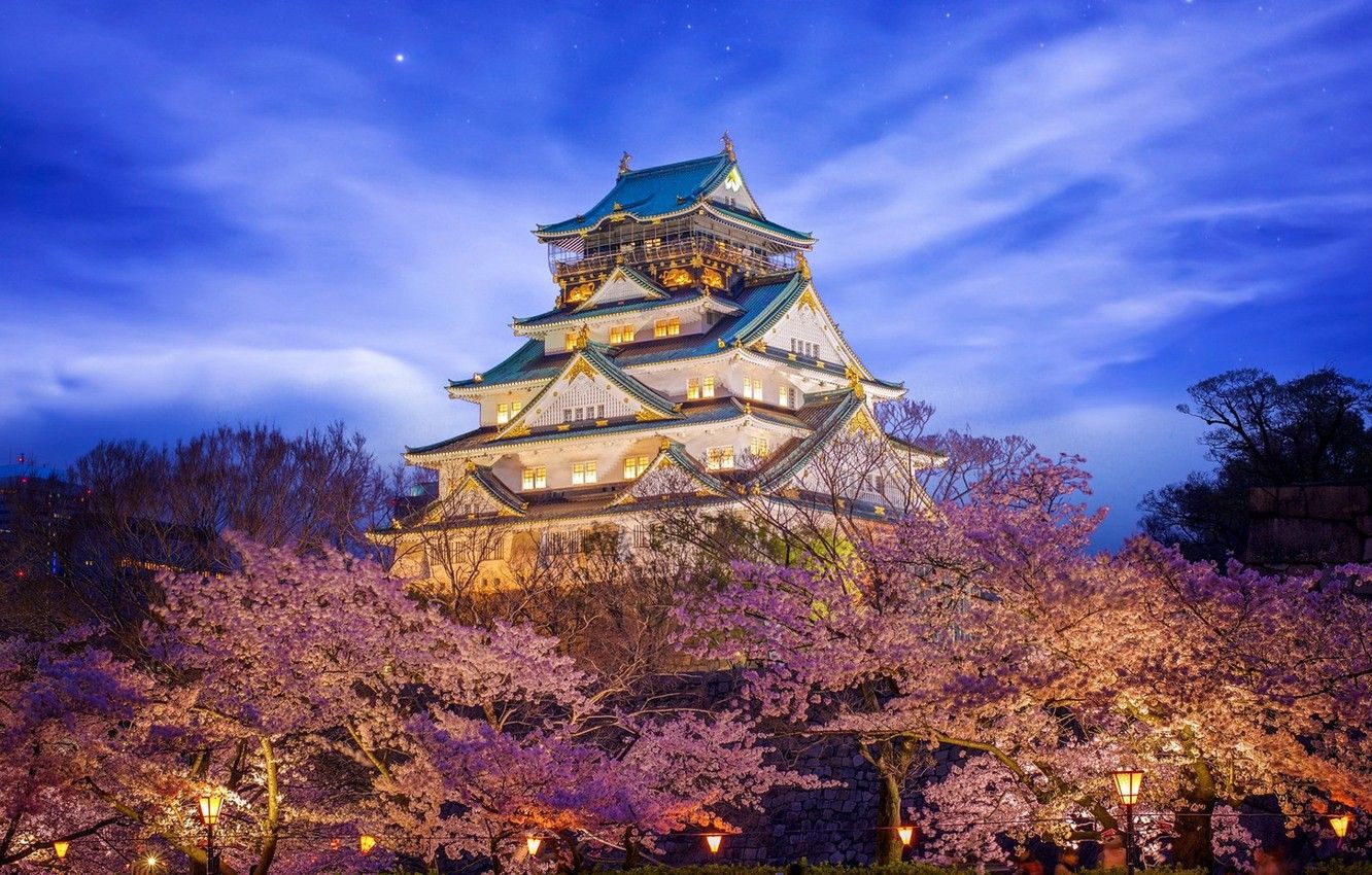 Wallpaper castle, beauty, Japan, lighting, Himeji Castle in Osaka image for desktop, section город