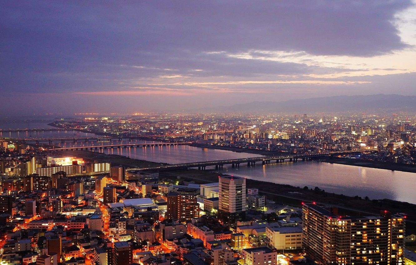 Wallpaper Japan, twilight, sunset, bridges, dusk, Osaka image for desktop, section город